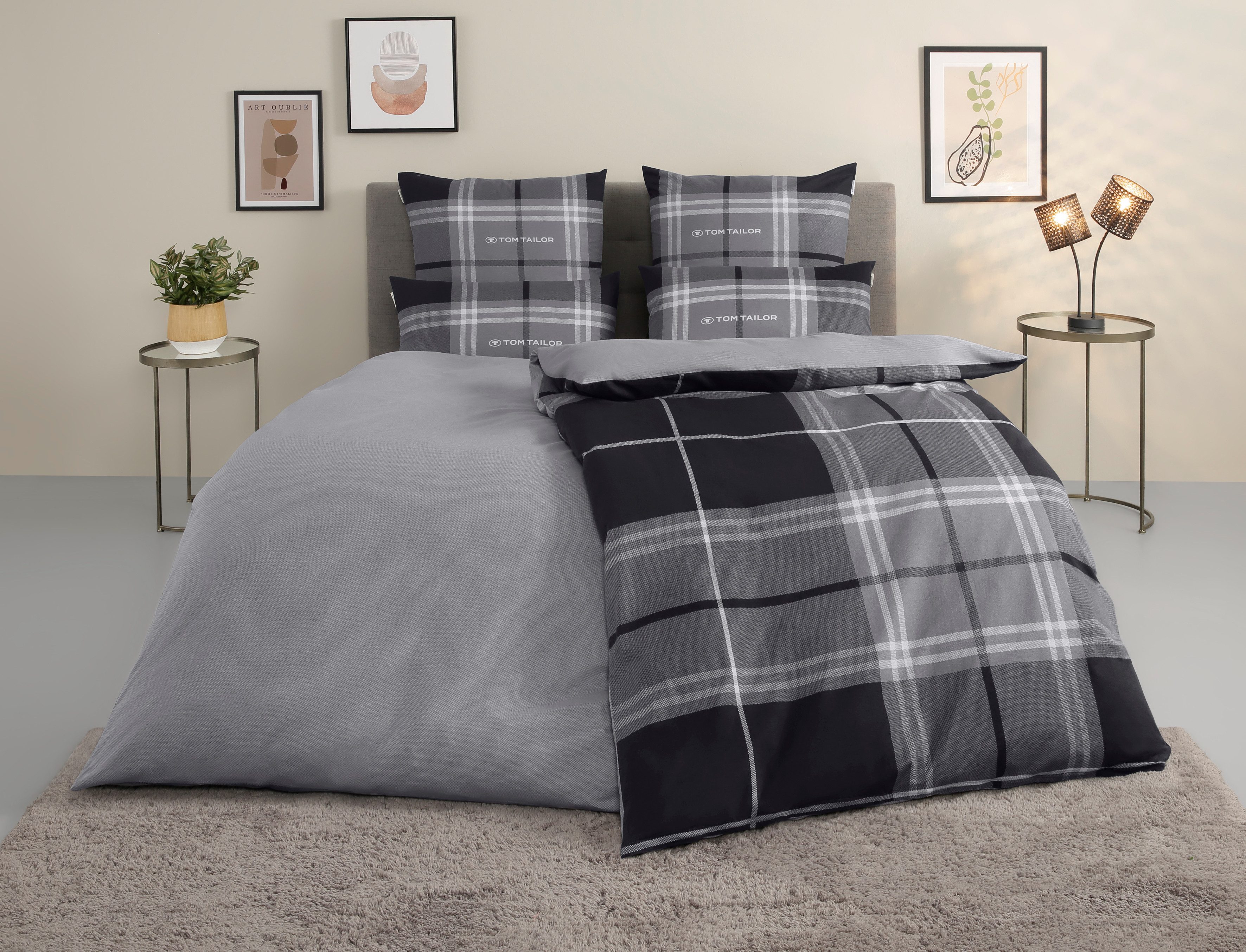 TOM TAILOR HOME Wendebettwäsche Eric in Gr. 135x200 oder 155x220 cm, Renforcé, 3 teilig, mit Reißverschluss, mit GRATIS-Zugabe: Sportbeutel aus 100% Baumwolle