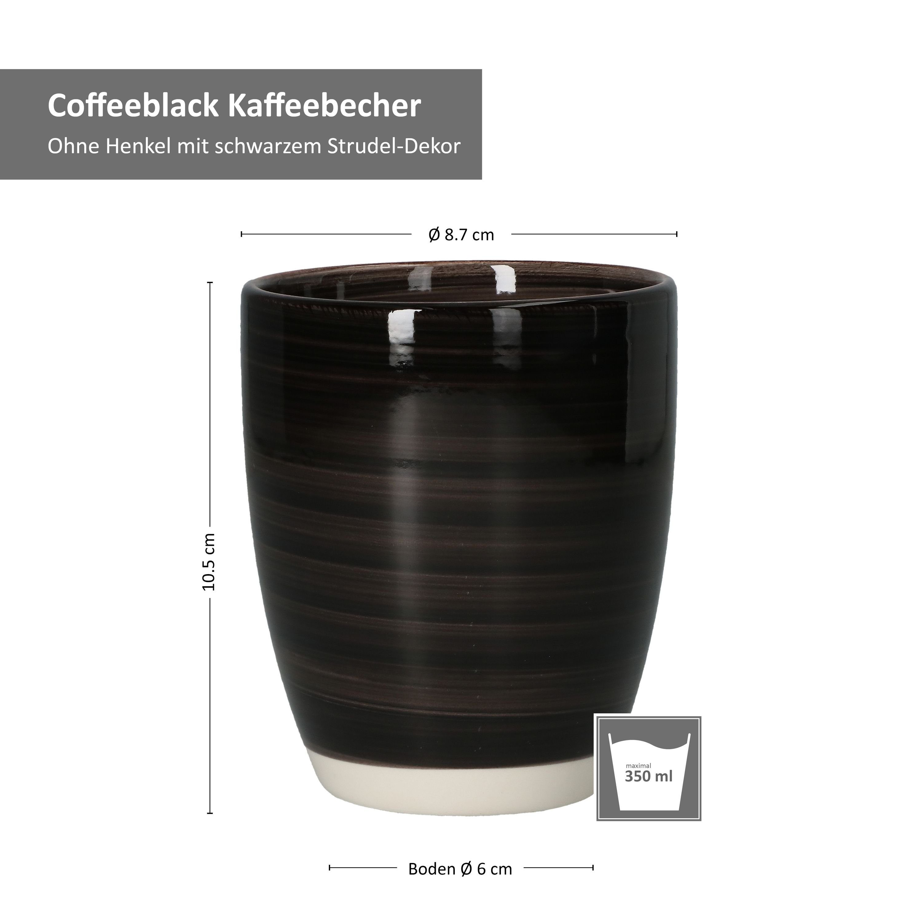 24326250 Coffeeblack Kaffeebecher - Henkel Set schwarz Becher MamboCat 6er OHNE