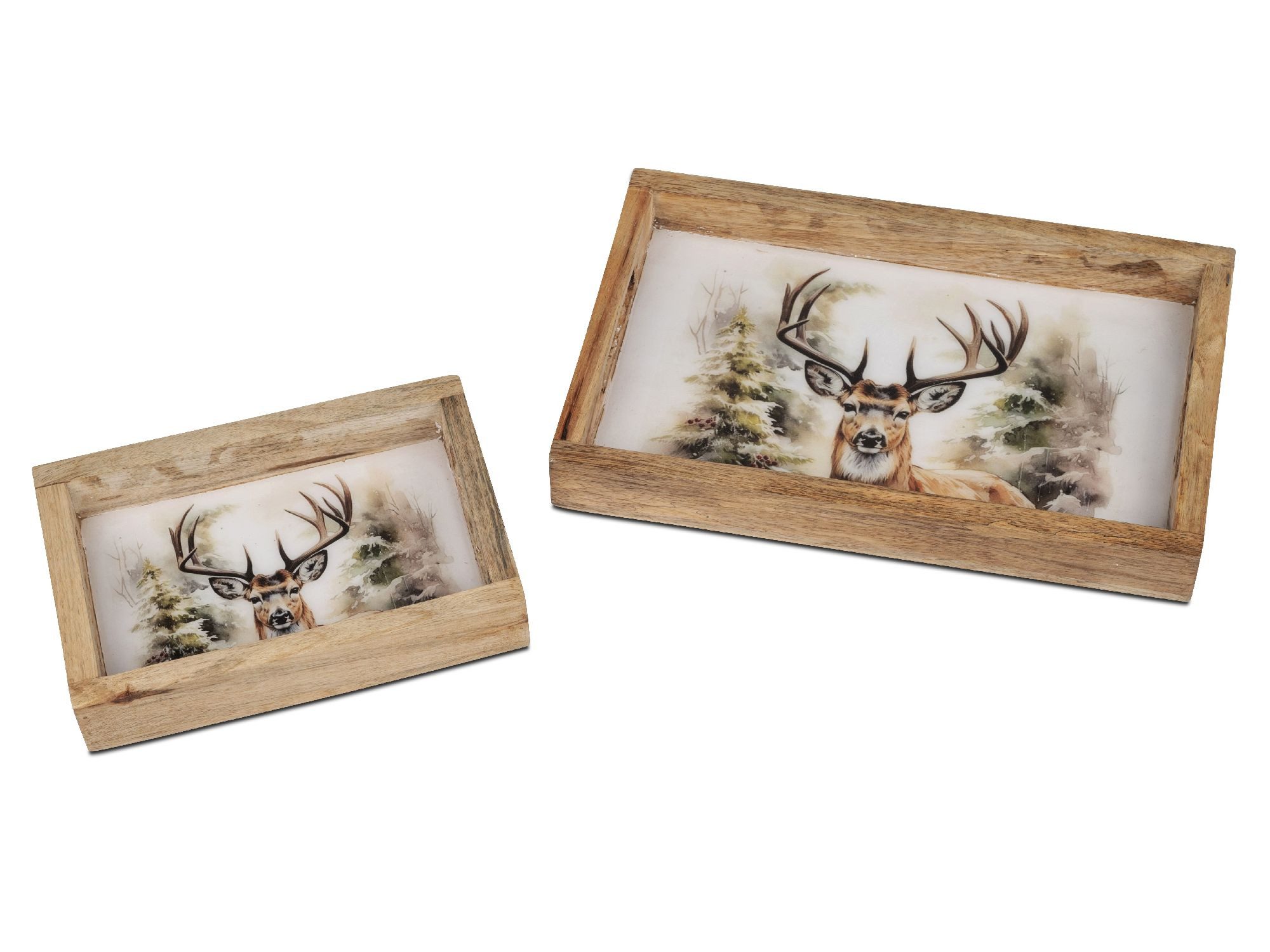 formano Dekotablett Alu Mangoholz, Farbe: Natur, Motiv: Hirsch günstig online kaufen