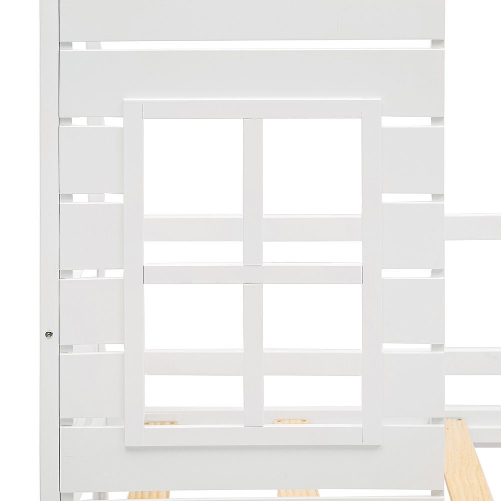Hausbett, Kinderbett 200x90 cm mit Rausfallschutz und Lattenrost, Massivholzbett Jugendbett für Mädchen & Jungen