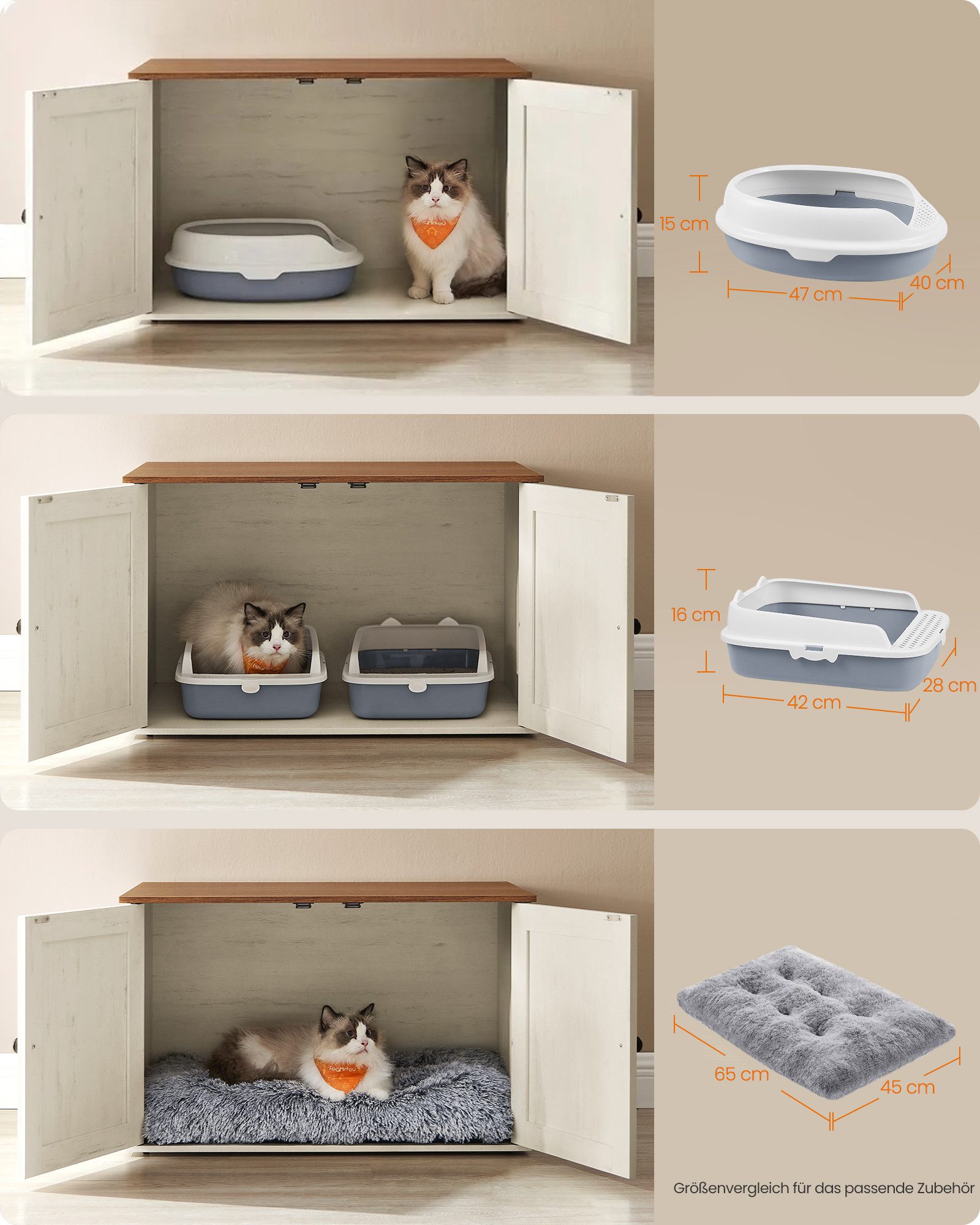 FEANDREA Katzentoilette, 70 x 50 x 50 cm, mit herausnehmbarem Trennwand