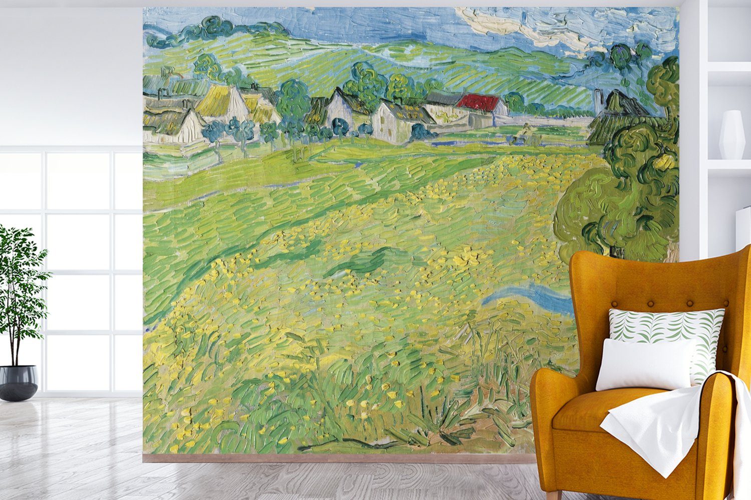 für Fototapete MuchoWow Vessenots Matt, Gogh, Vincent Küche, Les Auvers Schlafzimmer bedruckt, - in (5 van Wohnzimmer St), Vliestapete Fototapete