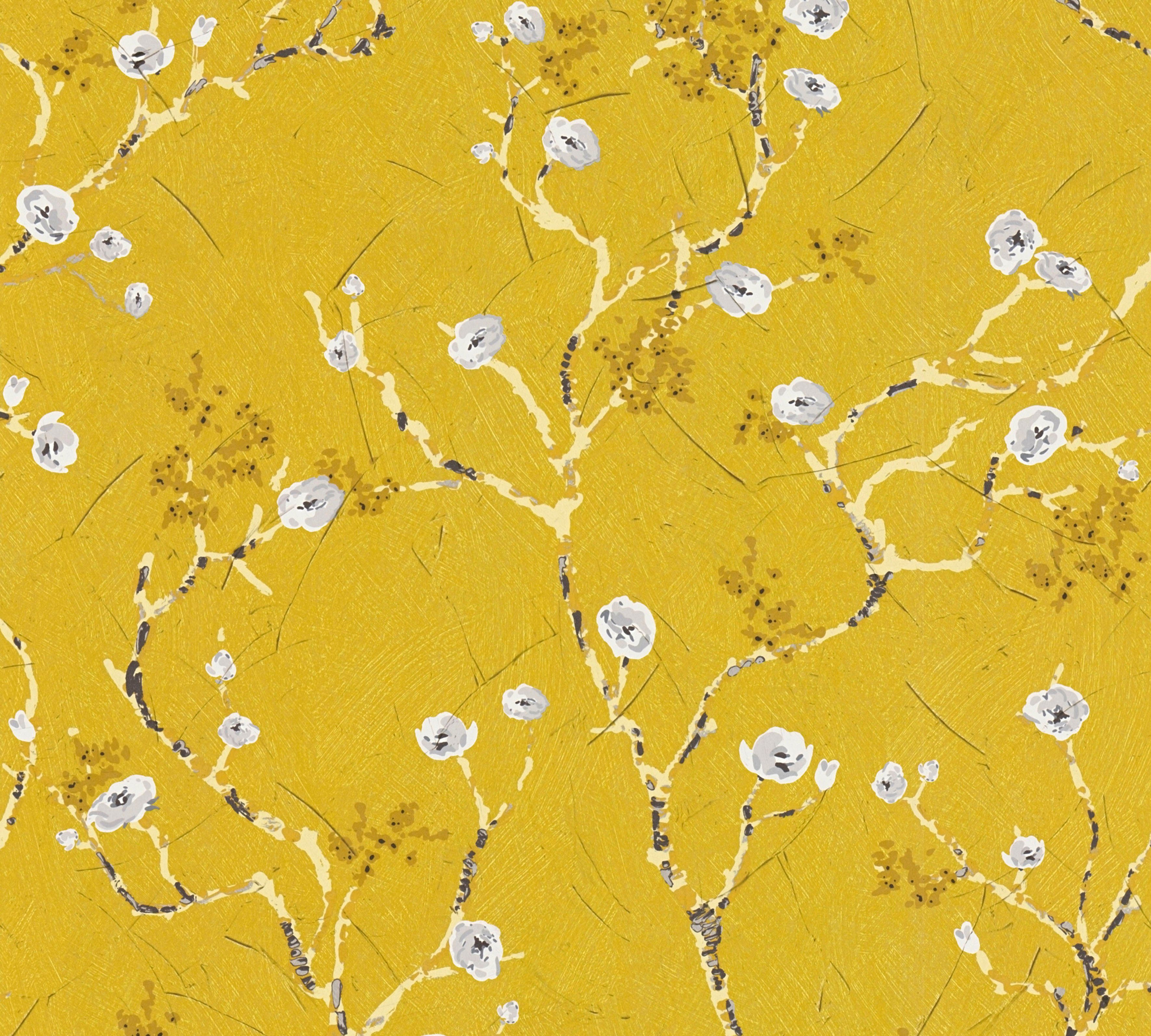 Vliestapete PintWalls (1 A.S. Création matt, St), gelb/grau Asiatisch Mandelblüte, glatt,