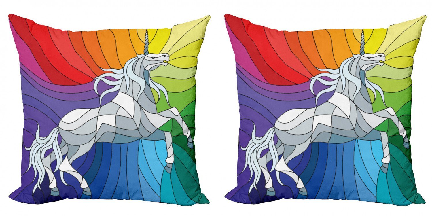 Einhorn Kissenbezüge Abakuhaus Mosaik Accent Pferd Modern (2 Stück), auf Digitaldruck, Regenbogen Doppelseitiger