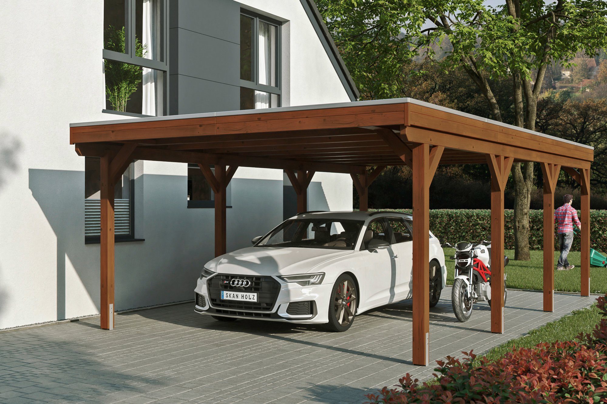 Skanholz Einzelcarport Grunewald, BxT: 427x796 cm, 395 cm Einfahrtshöhe, mit Aluminiumdach