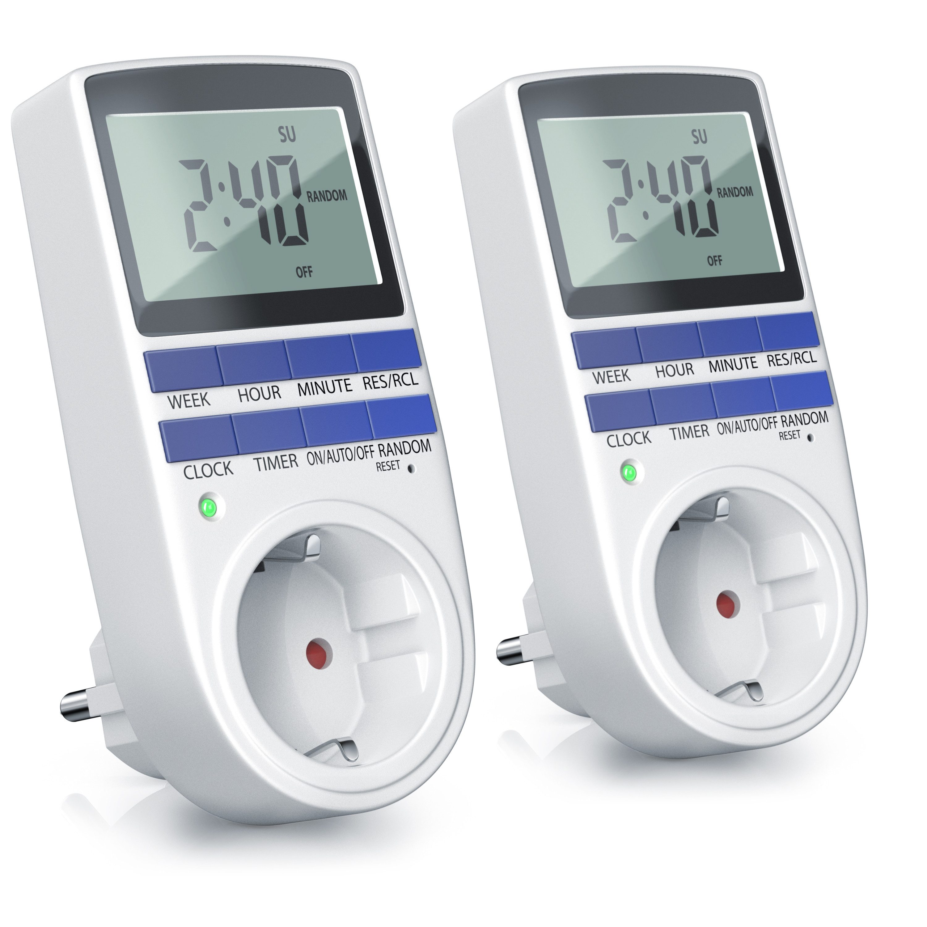 BEARWARE Zeitschaltuhr digital, 2,1" LCD-Display, max. 3680W, 10 Programme, Zufallsschaltung, 2-St., Back-Up Reserve-Batterie und integrierter Berührungsschutz