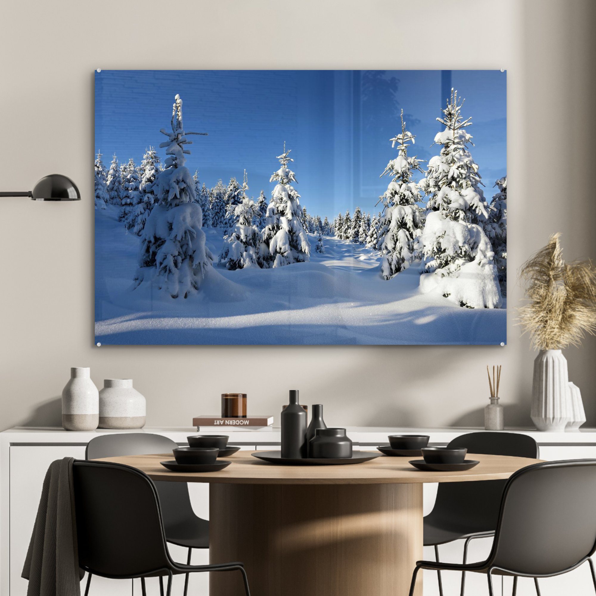 Schnee St), (1 Wohnzimmer Harz bedeckt MuchoWow des Nationalparks Schlafzimmer Deutschland, Acrylglasbild Nadelbäume Acrylglasbilder die & in