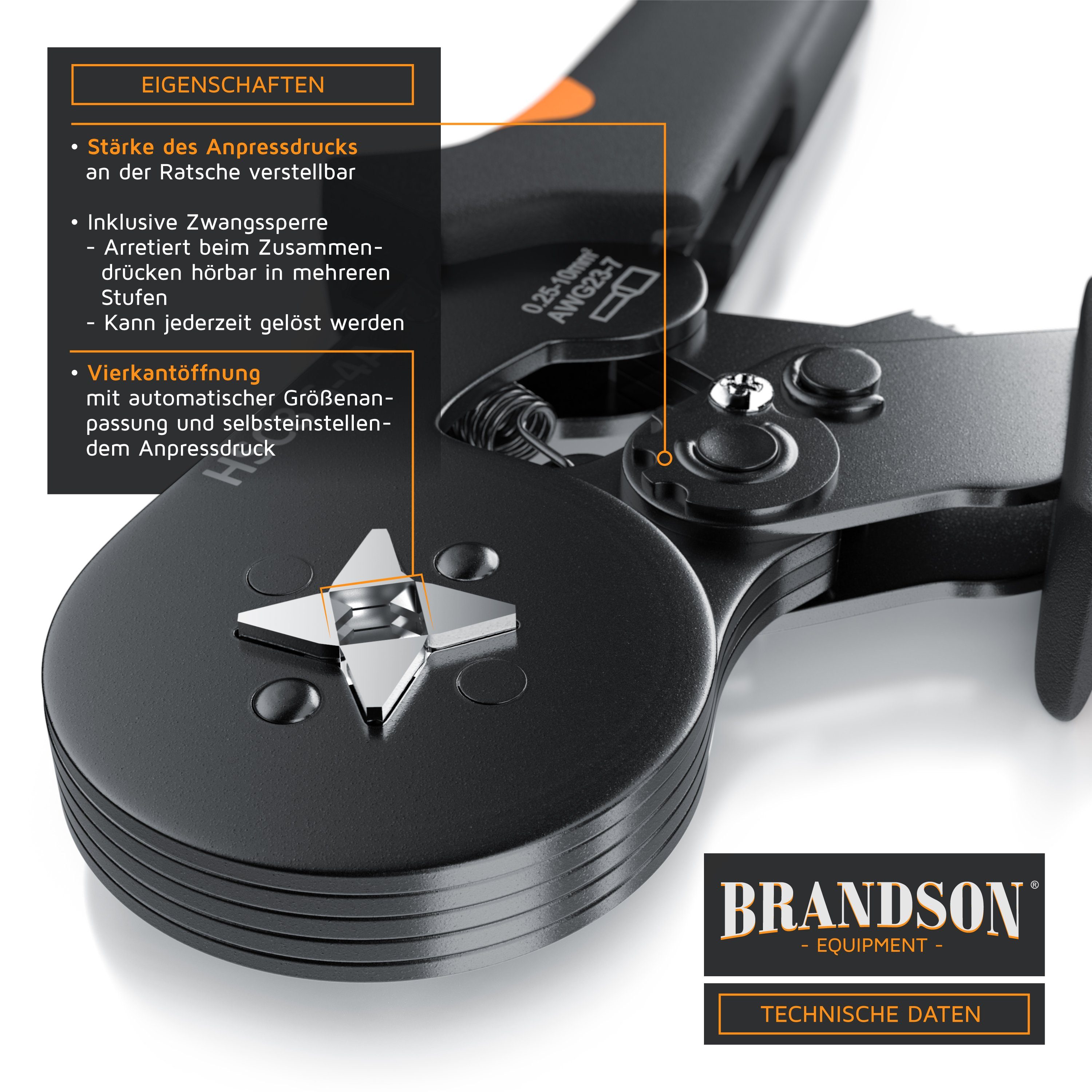 Brandson Abisolierzange Crimpzange Set mit 1200 Aderendhülsen, 1-tlg., Crimpzange mit 1200 Aderendhülsen, Aderendhülsenzange 0,25mm² – 10mm² – Bild 4 von 5