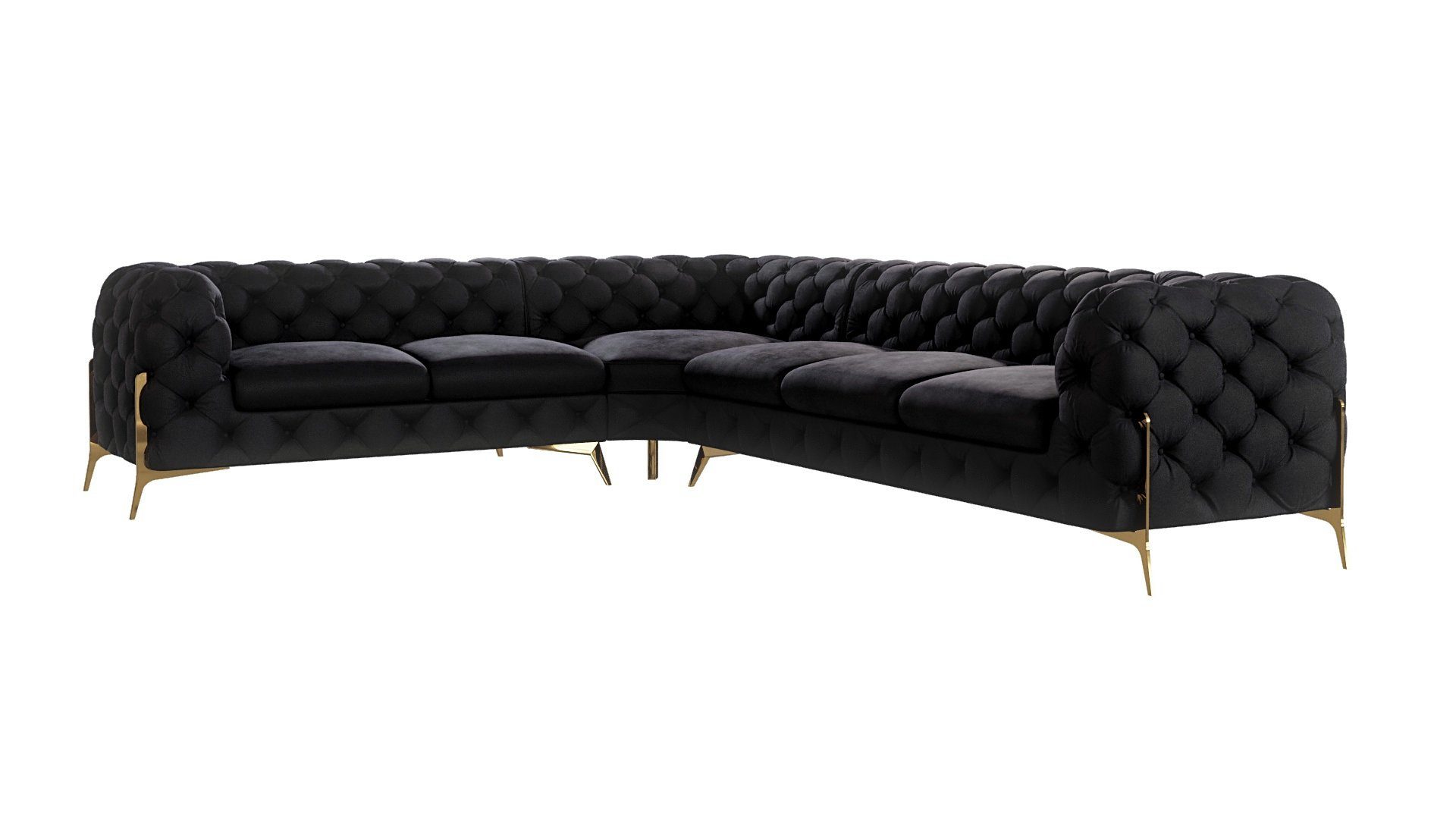 S-Style Möbel Ecksofa Ashley, Chesterfield mit Goldenen Metall Füßen, mit Wellenfederung