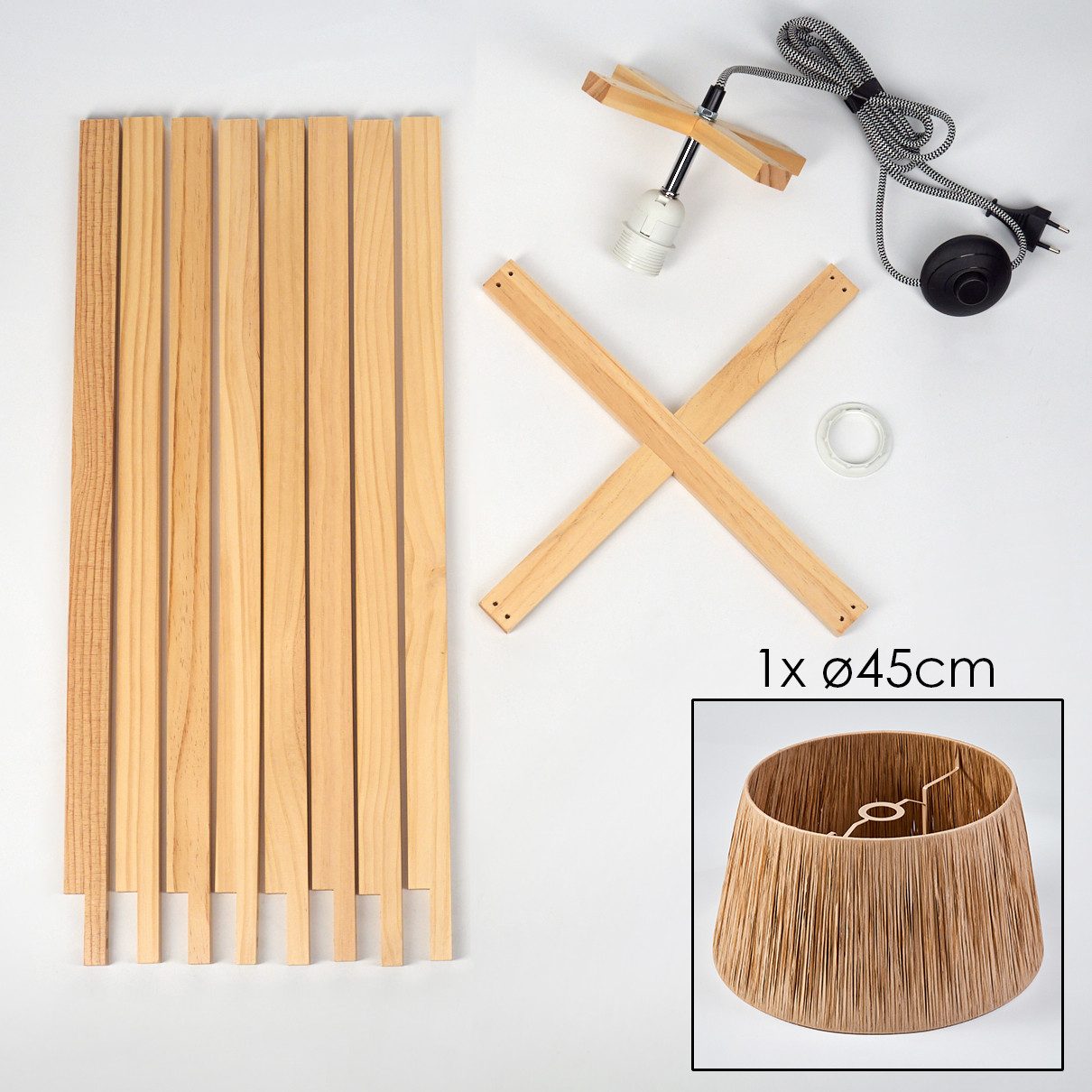 hofstein Stehlampe Stehlampe mit Holzfuß und Schirm aus Bast, ohne Leuchtmittel, Boho-Style, skandinavisches Design (45 cm), Fußschalter, 1 x E27