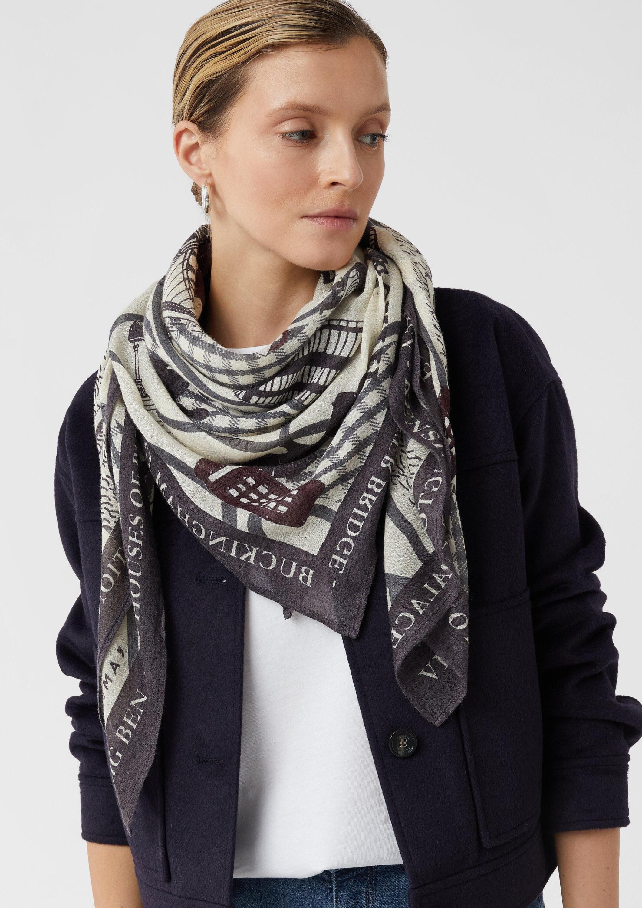 comma Schal Tuch, Gemusterter Schal aus Baumwoll-Modalmix günstig online kaufen