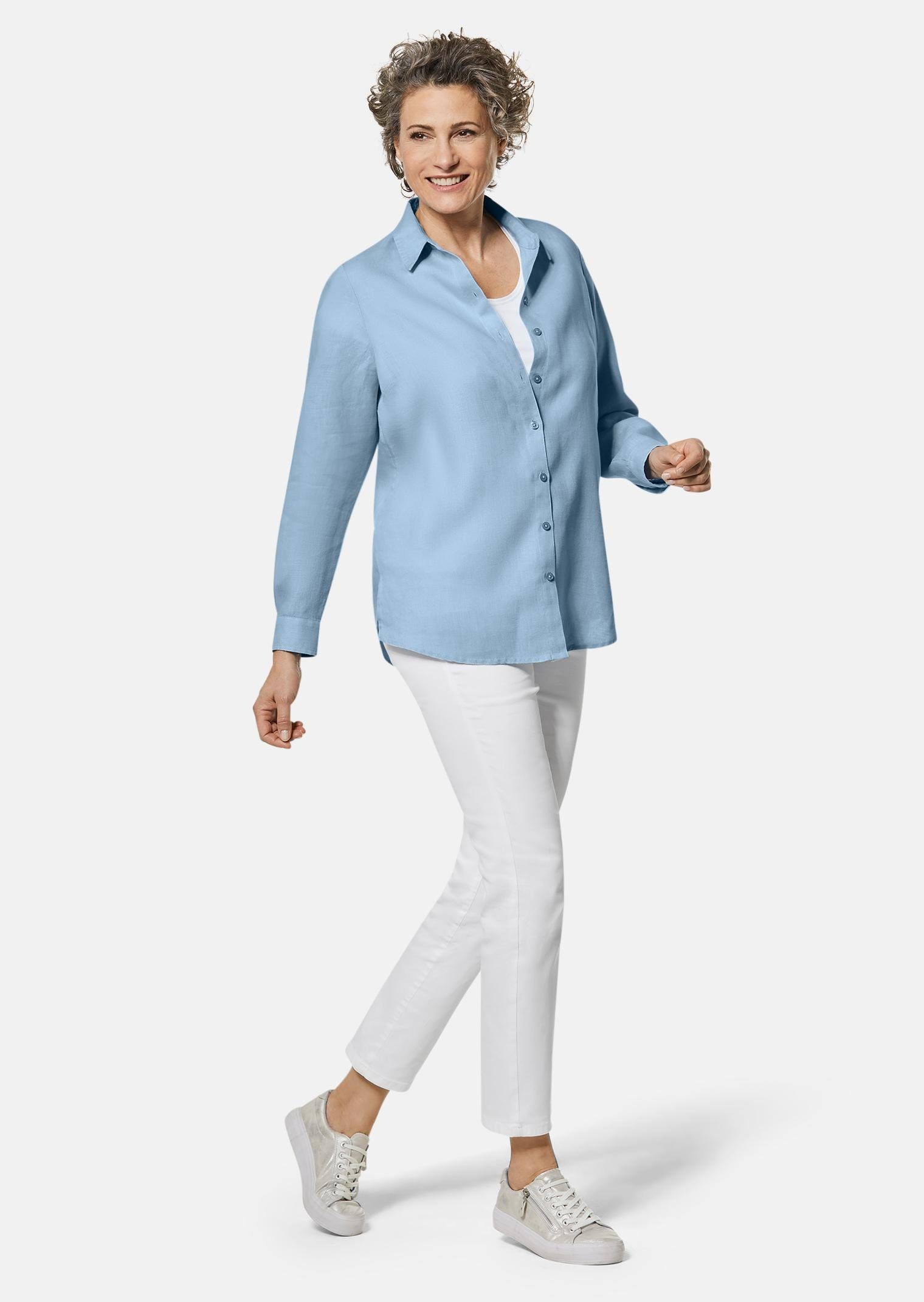 GOLDNER Langarmbluse Bequeme Damen Businessbluse Leichte Bluse aus reinem Leinen in Hemdblusenform