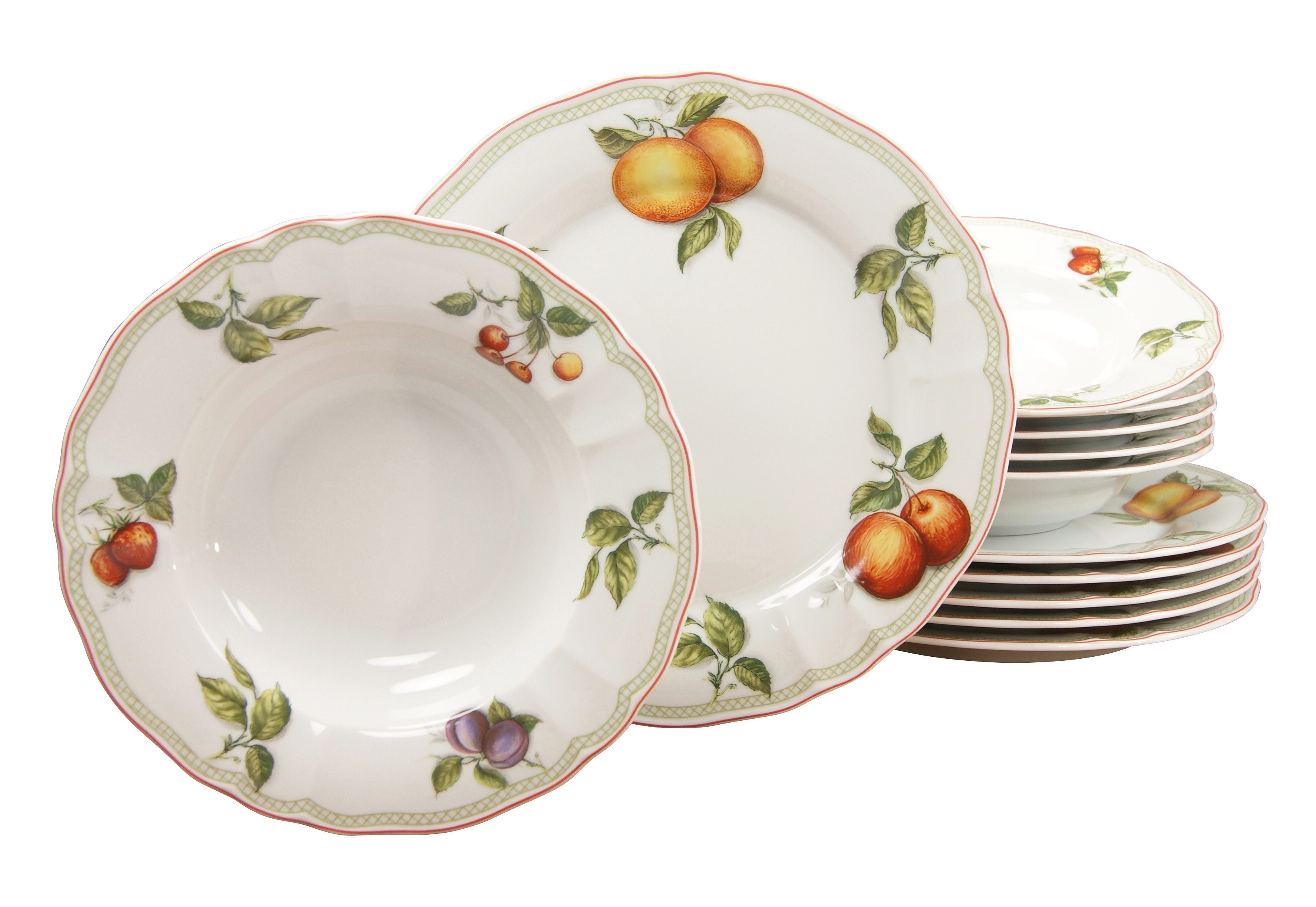 CreaTable Tafelservice Teller Set, Geschirr-Set Flora Orchard (12-tlg), 6 Personen, Porzellan, Service, Früchtedekor, 12 Teile, für 6 Personen