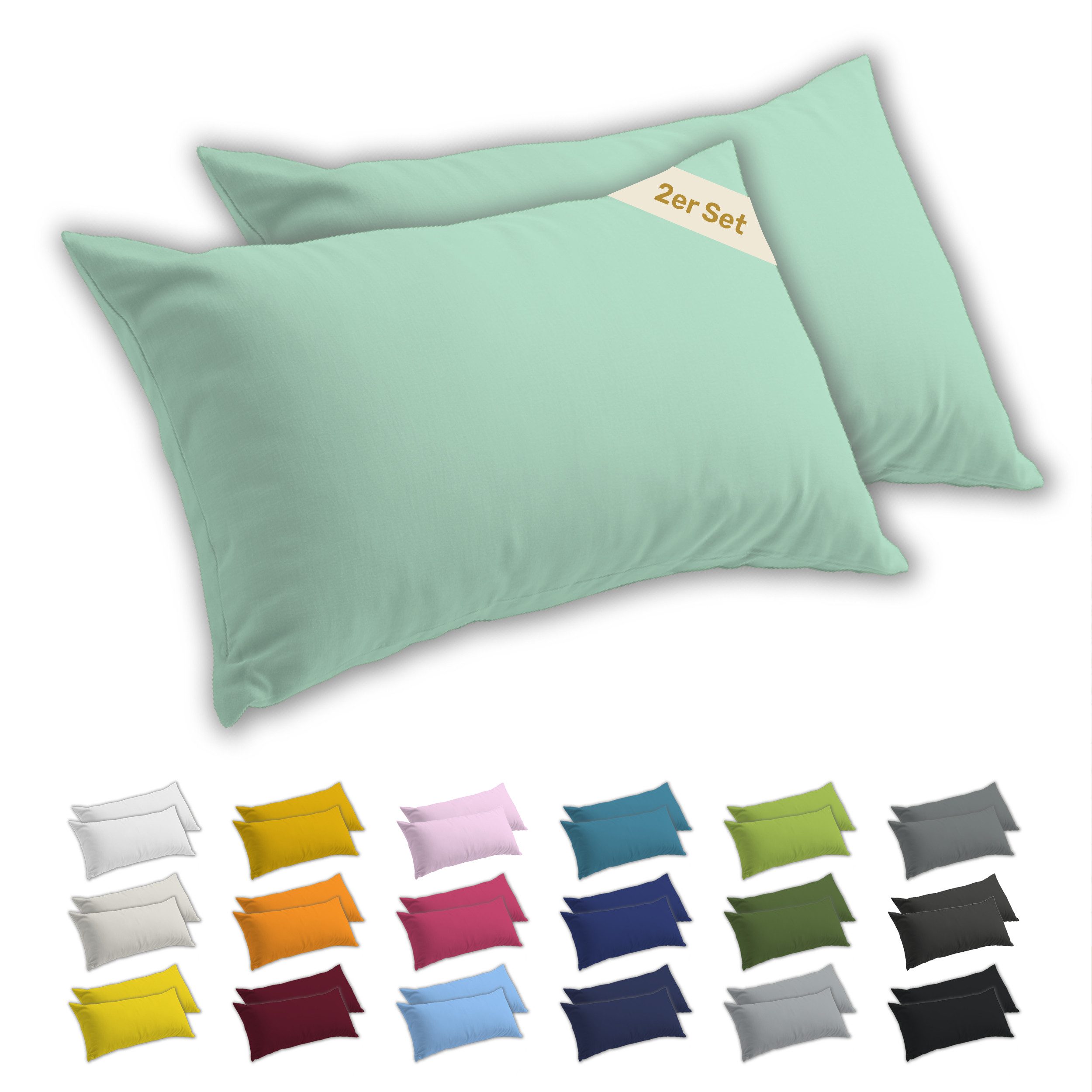 Lavea Kissenbezug 2er Set Kissenhülle Jersey, 100% Baumwolle, Kissenbezüge, (2 Stück), allergikerfreundlich - sicherer YKK-Reißverschluss - waschbar 60°C