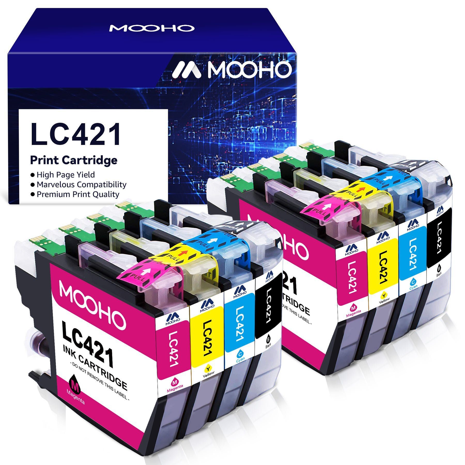 MOOHO Multipacks Druckerpatrone kompatible für Brother LC421 LC 421XL Tintenpatrone (999-tlg., DCP-J 1050 DW DCP-J 1140 DW DCP-J 1800 DW MFC-J 1010 DW)