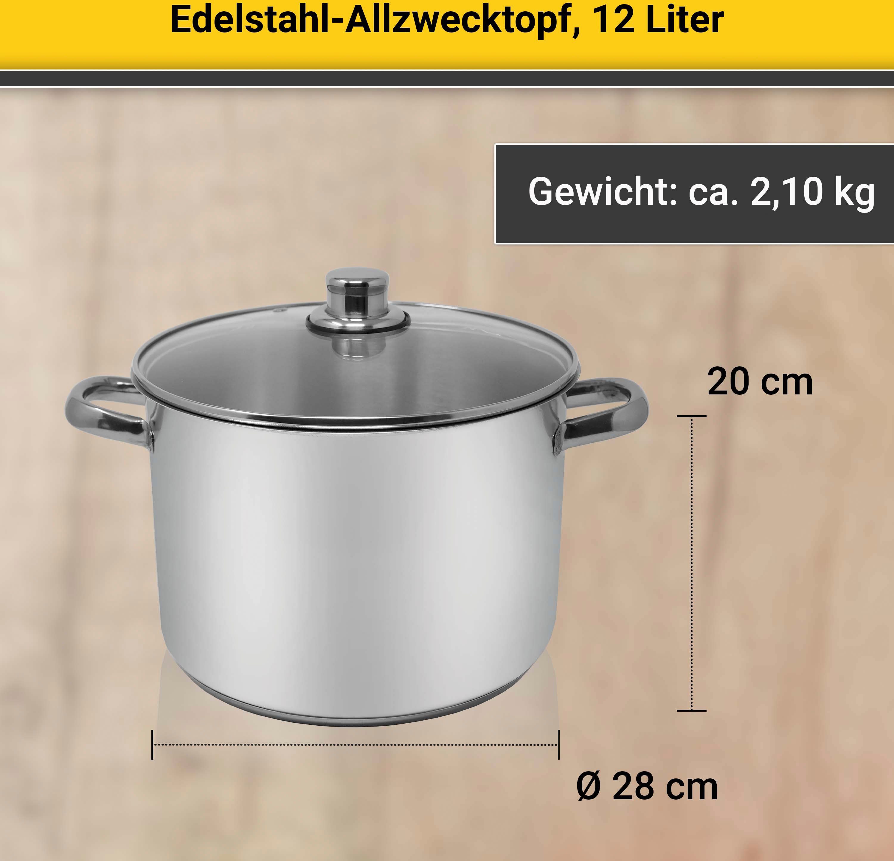 Kochtopf, 12 Krüger Liter, Edelstahl, Induktion Edelstahl,