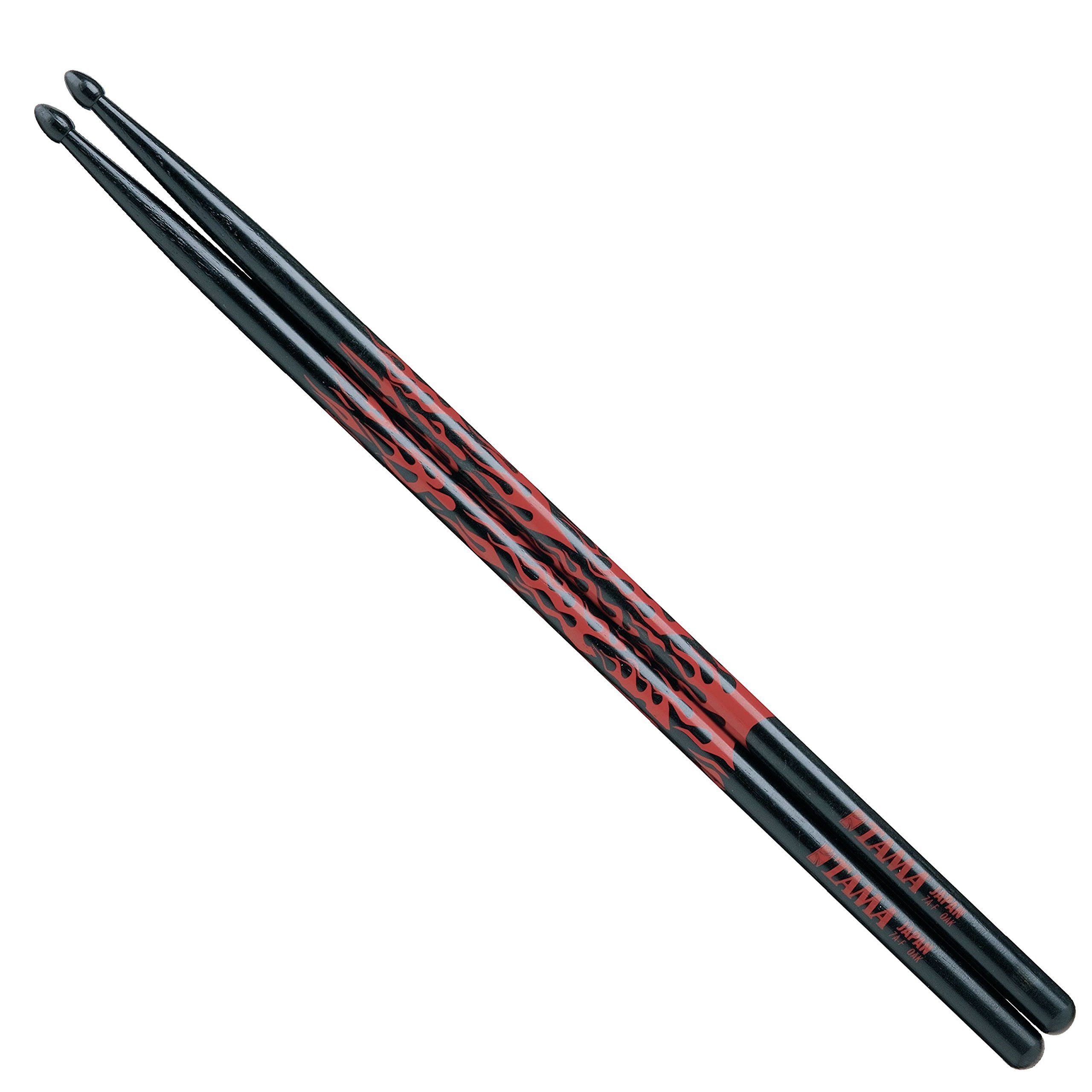 Tama Drumsticks (Rhythmic Fire Sticks O7A-F-BR schwarz mit rotem Muster, Sticks, Beater und Mallets, Drumsticks Holztip), Rhythmic Fire Sticks O7A-F-BR, schwarz mit rotem Muster - Drumsticks