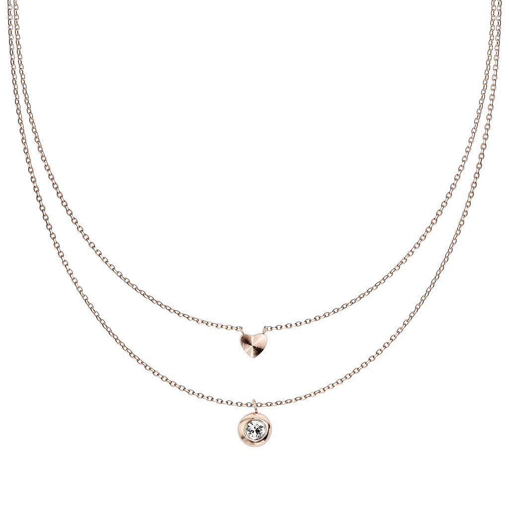 BUNGSA gold Halskette mit Kristall Ketten-Set verschiedene Doppelkette Herz Varianten und aus (1-tlg), Necklace rundem