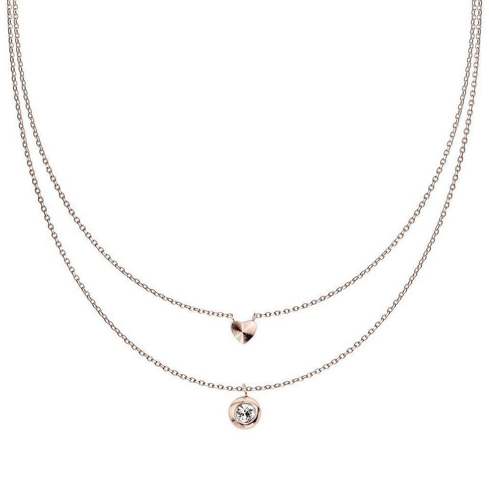 BUNGSA Ketten-Set Doppelkette mit Herz und rundem Kristall verschiedene  Varianten aus (1-tlg), Halskette Necklace