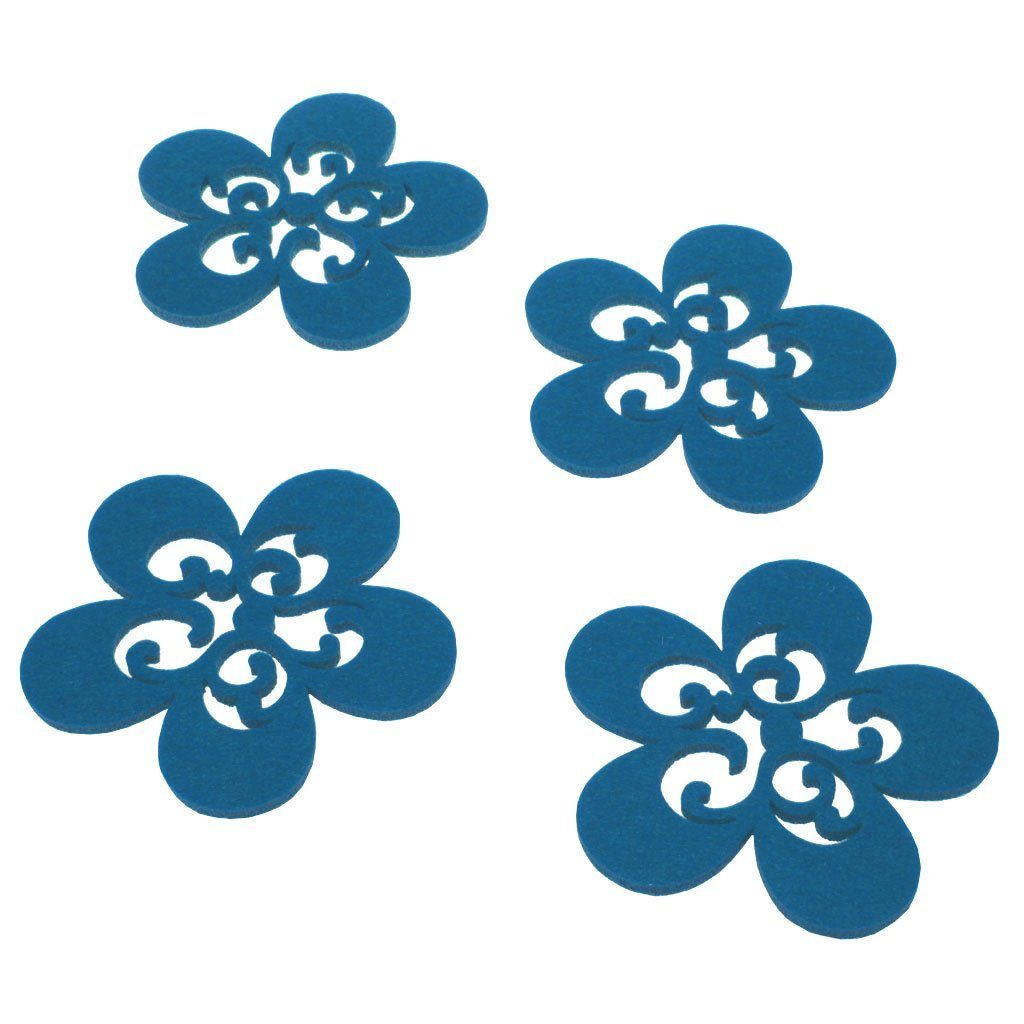 Deko AS Glasuntersetzer Glas-Untersetzer "Flower" - D.-blau - 1 VE = 12 Stk /Holzbox - 21058, Packung, Aus Filz