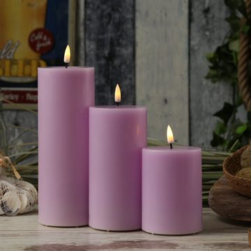 Deluxe Homeart LED-Kerze LED Kerze Mia Echtwachs 3D Flamme flackernd H: 15cm D: 7,5cm lavendel (1-tlg)