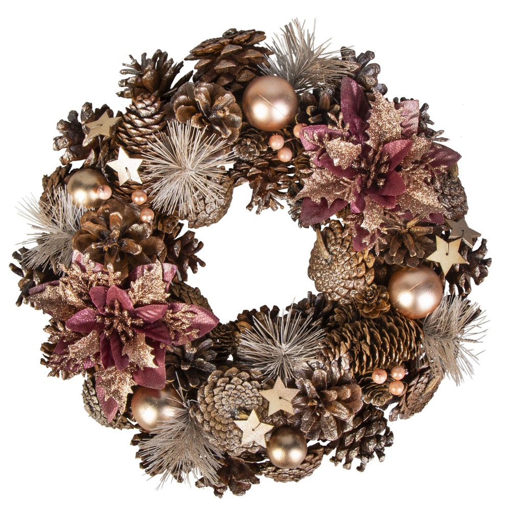 MICA Adventskranz Kranz Zapfen+Blüten rosa - ca. 33 x 8,5 cm