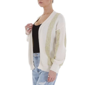 Ital-Design Cardigan Damen Freizeit Glitzer Gestreift Stretch Strickjacke & Cardigan in Weiß