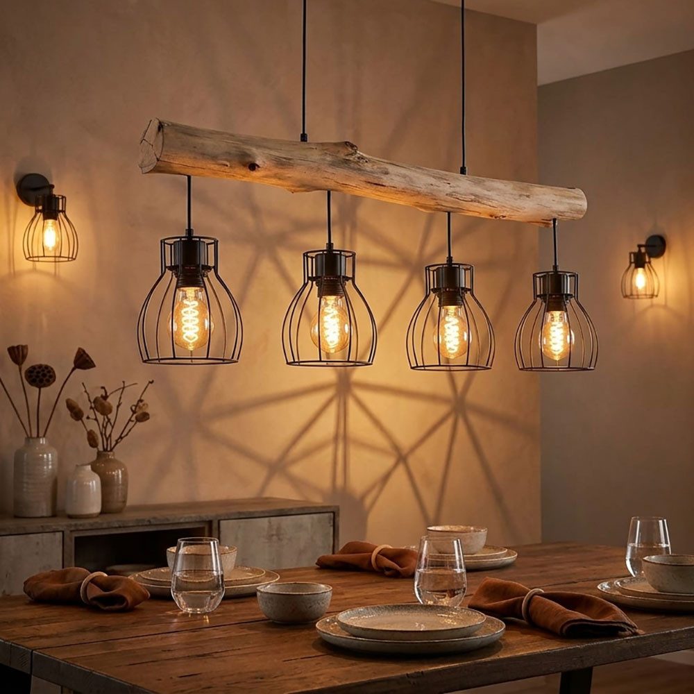 GLOBO LIGHTING Hängeleuchte, Leuchtmittel nicht inklusive, Hängeleuchte Pendelleuchte Holz Deckenleuchte, Retro, Esszimmerlampe