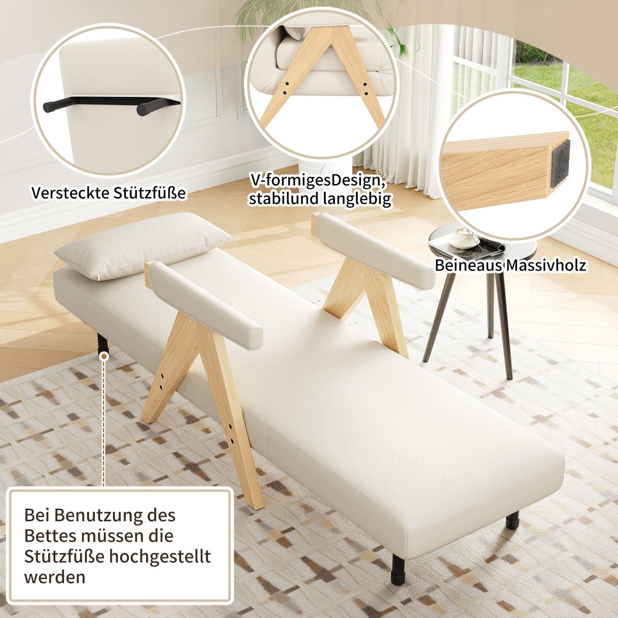 Merax Loungesessel 3-in-1 Klappbarer Umbausessel mit Schlaffunktion (6-fach verstellbare Rückenlehne, 1-St., Polstersessel Einzelsessel Einzelbett), Schlafsesse – Bild 5 von 5