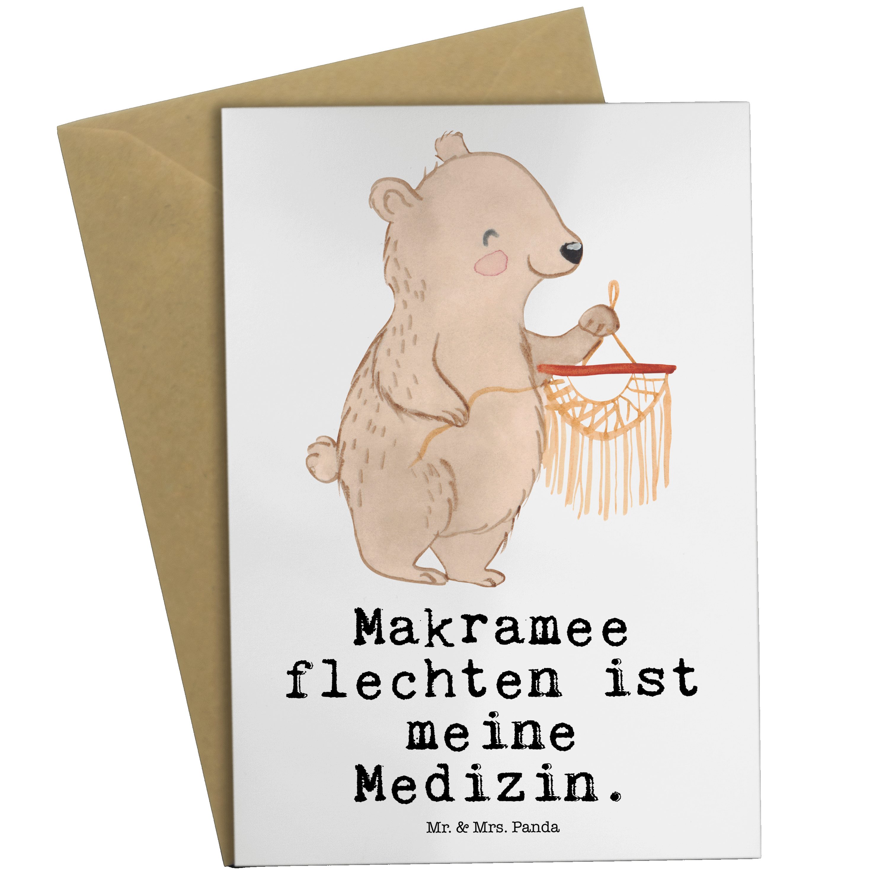 Mr. & Mrs. Panda Grußkarte Bär Makramee Medizin - Weiß - Geschenk, Basteln mit Makramee, Klappka