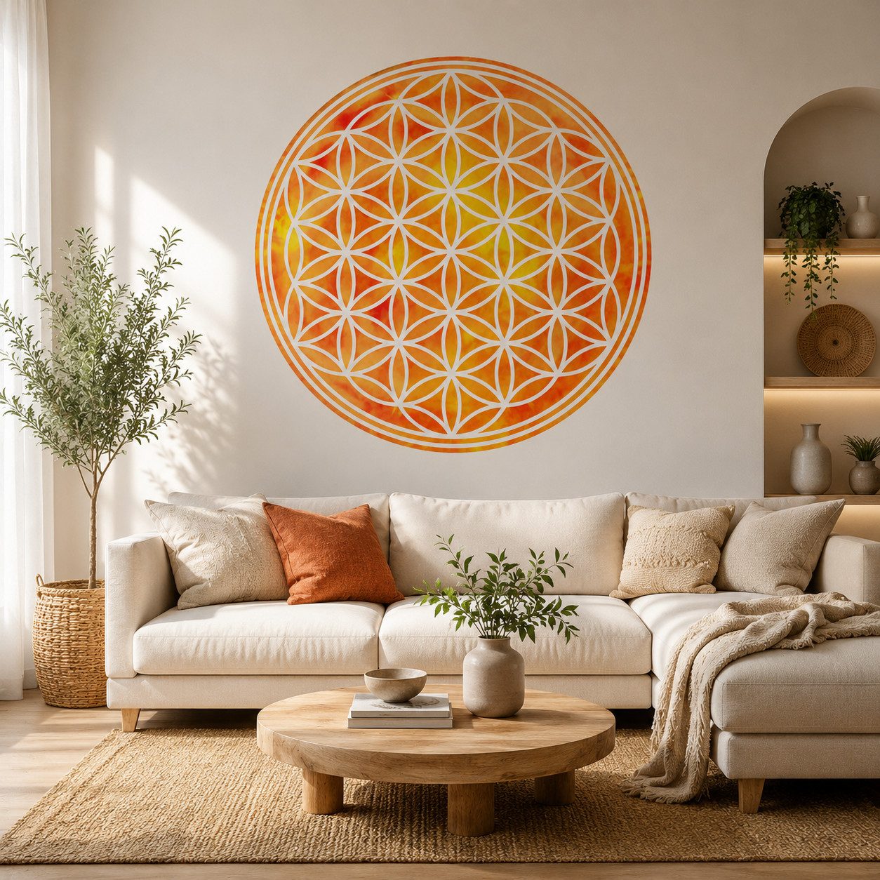 Nomiro Wandtattoo Wandtattoo Blume des Lebens bunt - Dekoration für zu Hause