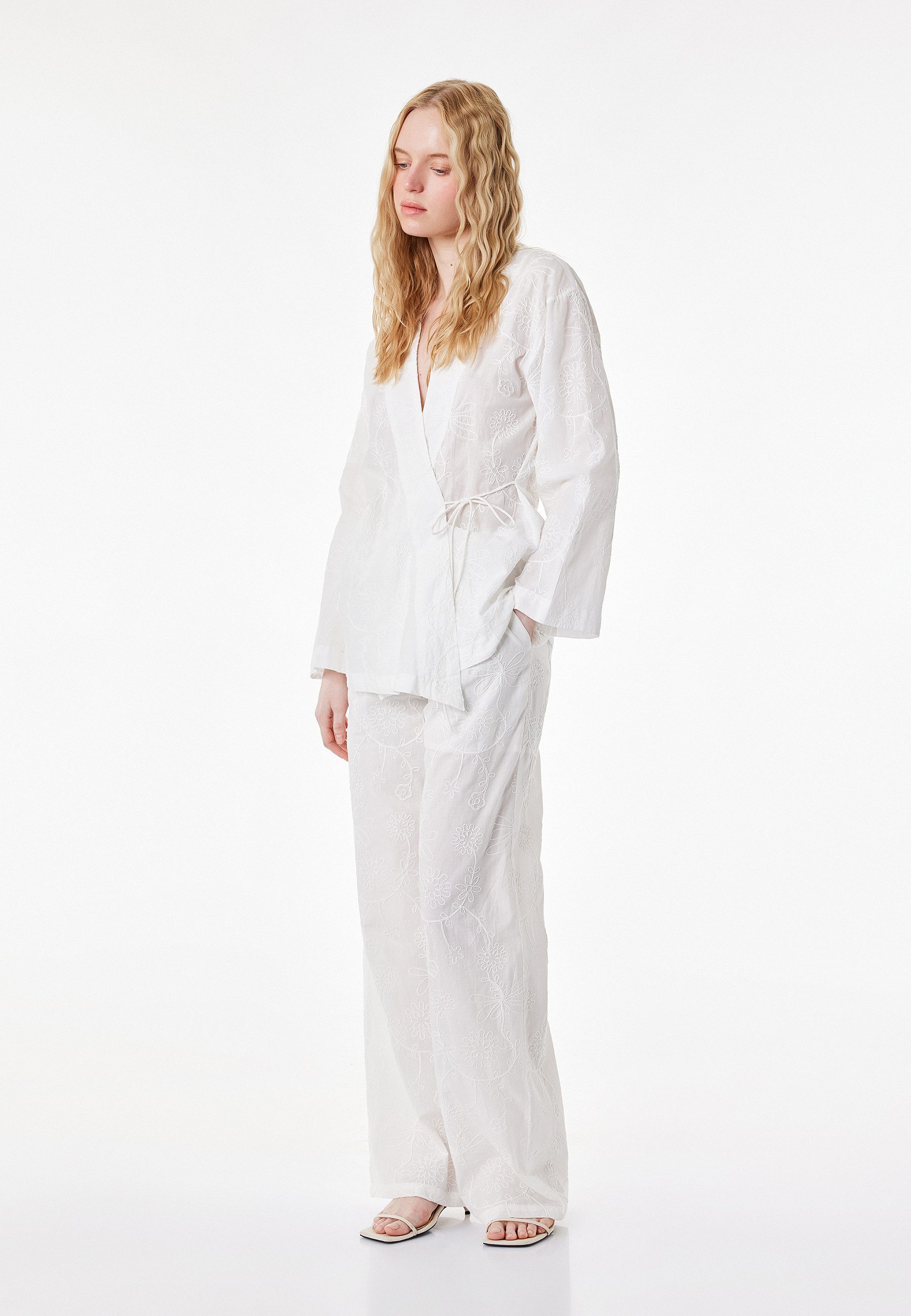 Koton Blusenkimono Koton Bestickte Baumwoll-Kimono-Jacke