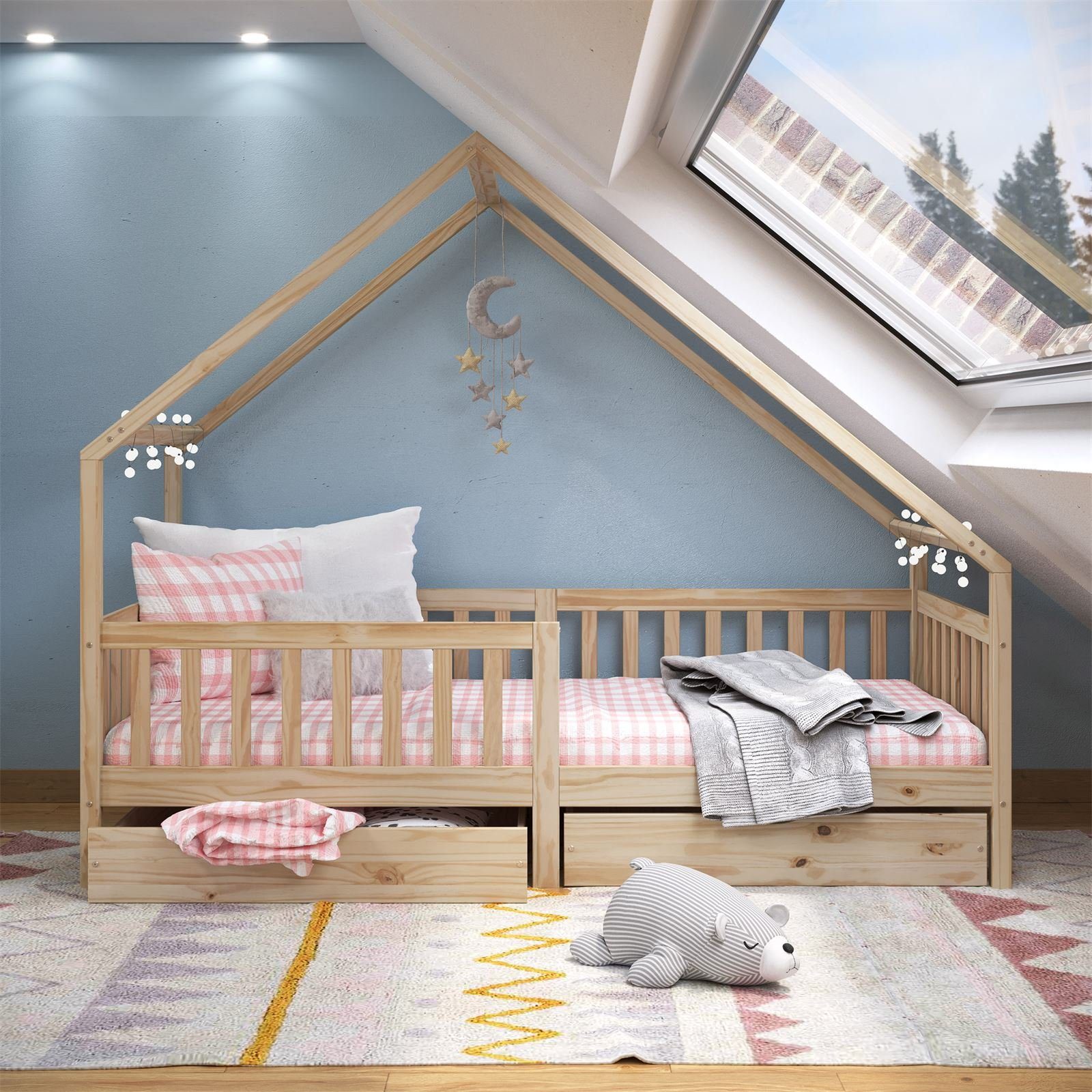 IDIMEX Kinderbett ALVA, Hausbett Montessori Kinderbett 90 x 200 Kiefer 2 Sc günstig online kaufen