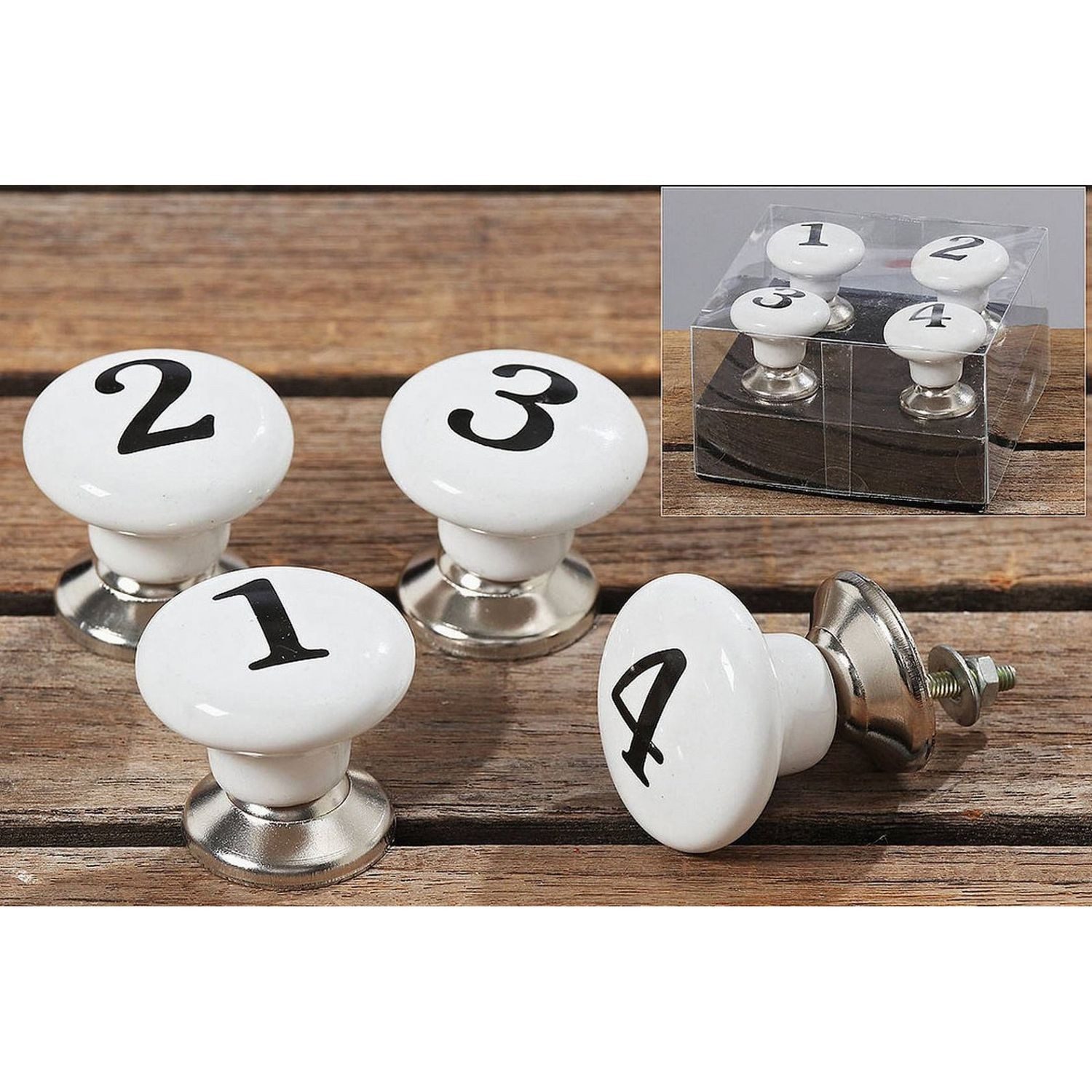 Möbelknopf Möbelgriff Numbers 4tlg ø 4cm Möbelknöpfe Porzellan weiß Zahlen Nummer