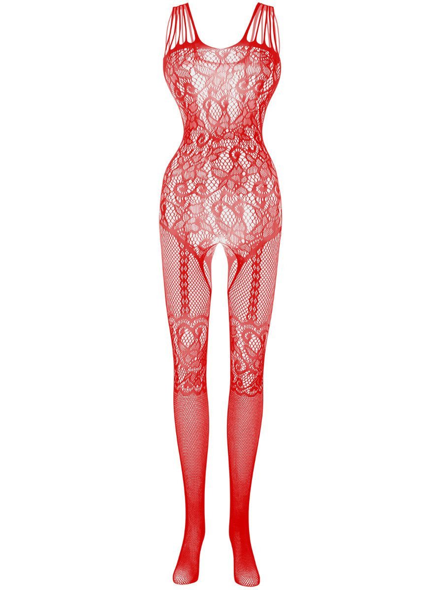 Elegant Love Bodystocking-Ouvert Sexy Strumpfbody als ärmelloses Catsuit – elegante Reizwäsche Dessous mit offenem Schritt, integrierte Straps-Optik – Größe XS–XL
