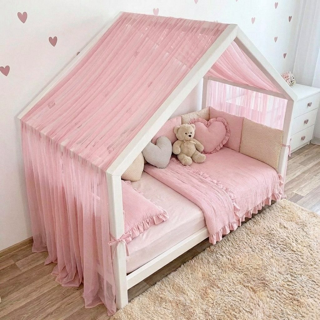 Baby Fancyroom Betthimmel Premium Hausbett Himmel aus Tüll, Betthimmel für Kinderbett, Baldachin, gekräuselt