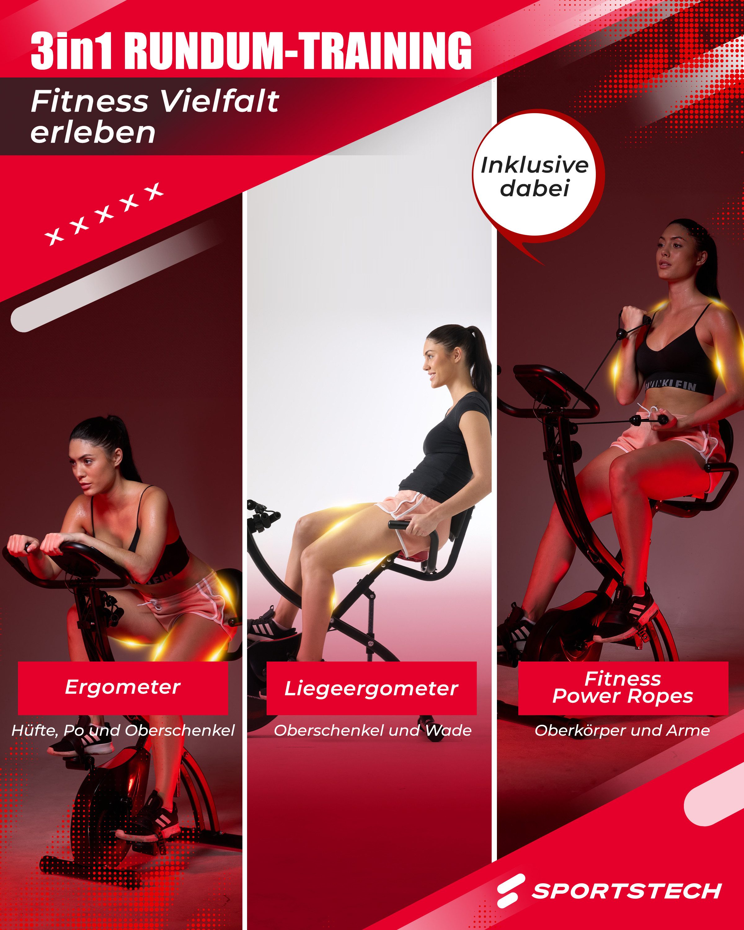 Sportstech Heimtrainer X150, Magnetisches Widerstandssystem, Transportrollen, Tablethalterung