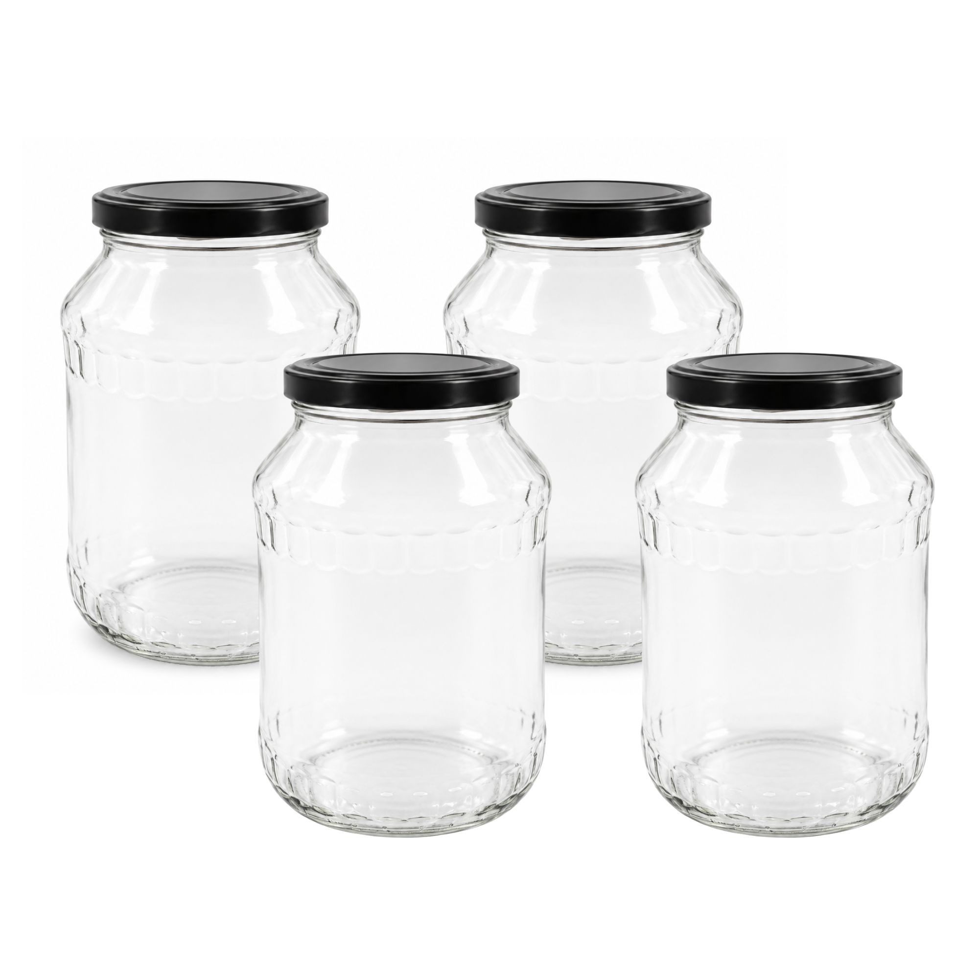 mikken Einmachglas 4 große Vorratsgläser 2650 ml, (Spar-Set, 4er Set Einkochgläser), mit Twist-Off Deckel TO100 und 4 Etiketten zum Beschriften