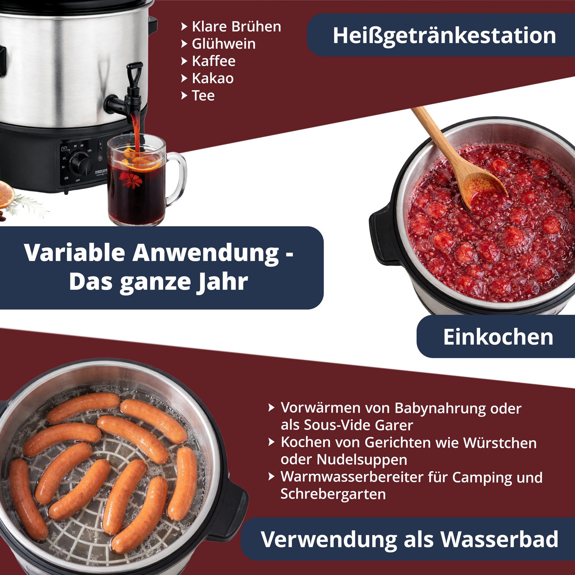Stagecaptain Einkoch- und Glühweinautomat GWK-16A Glühweinkocher 16 L, 2000 W, Abschaltautomatik bei zu niedrigem Wasserstand