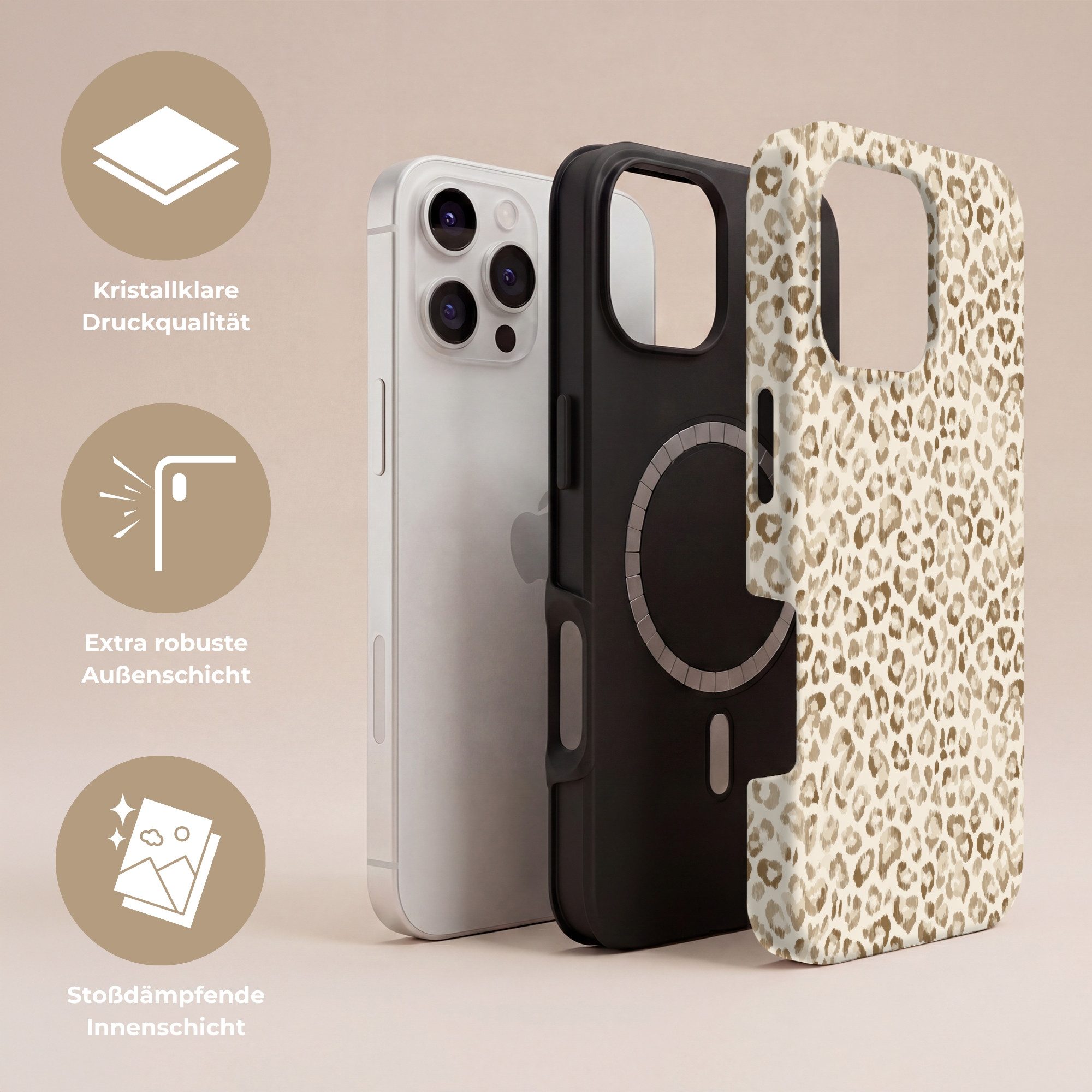 OnlyWow Handyhülle Magsafe für Apple iPhone 16 Pro Leopard - Klassisch - Beige, Handy Case, Hardcase, Stoßfest, Bumper Case