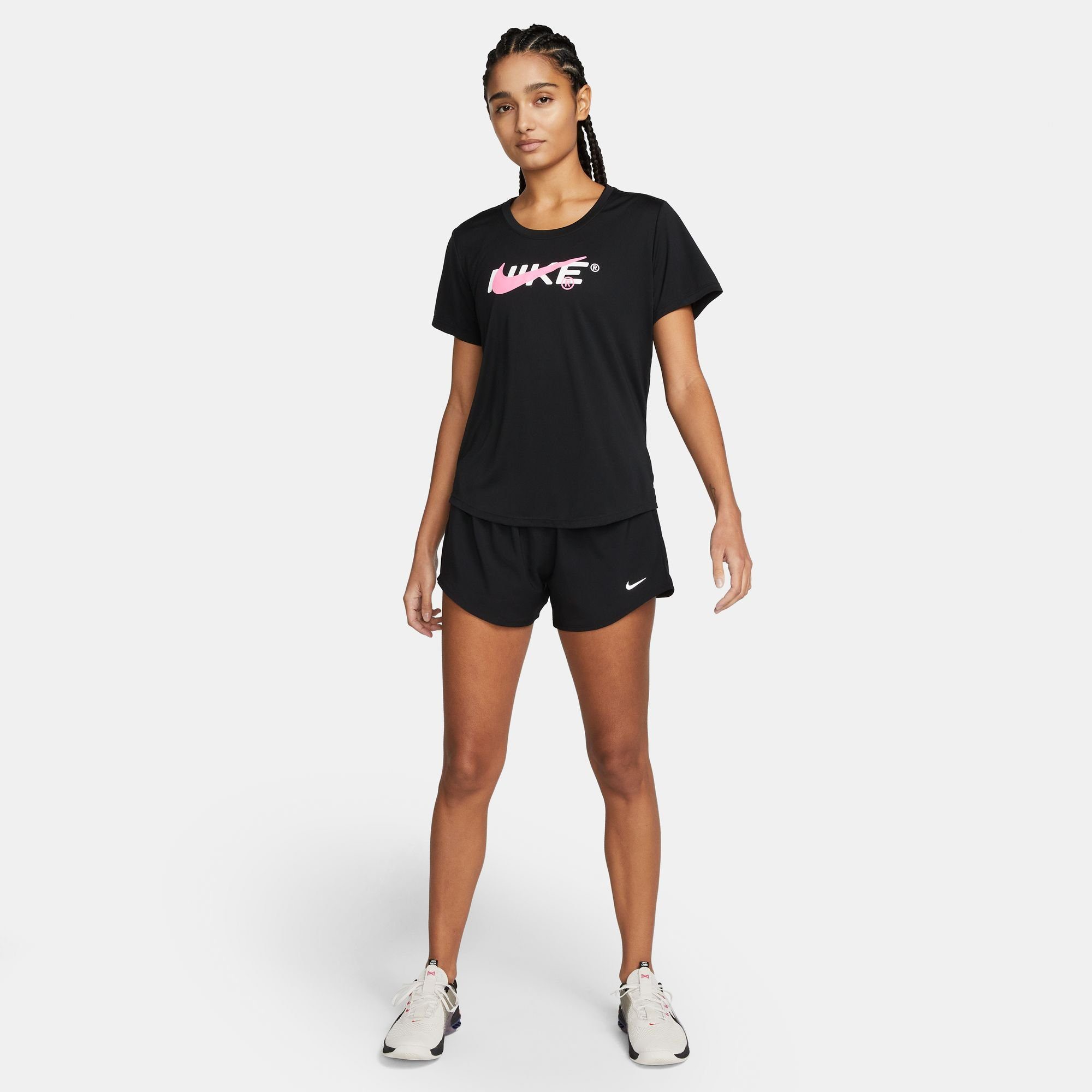 Nike Trainingsshorts DRI-FIT BLACK/REFLECTIVE MID-RISE SHORTS WOMEN'S SILV BRIEF-LINED ONE