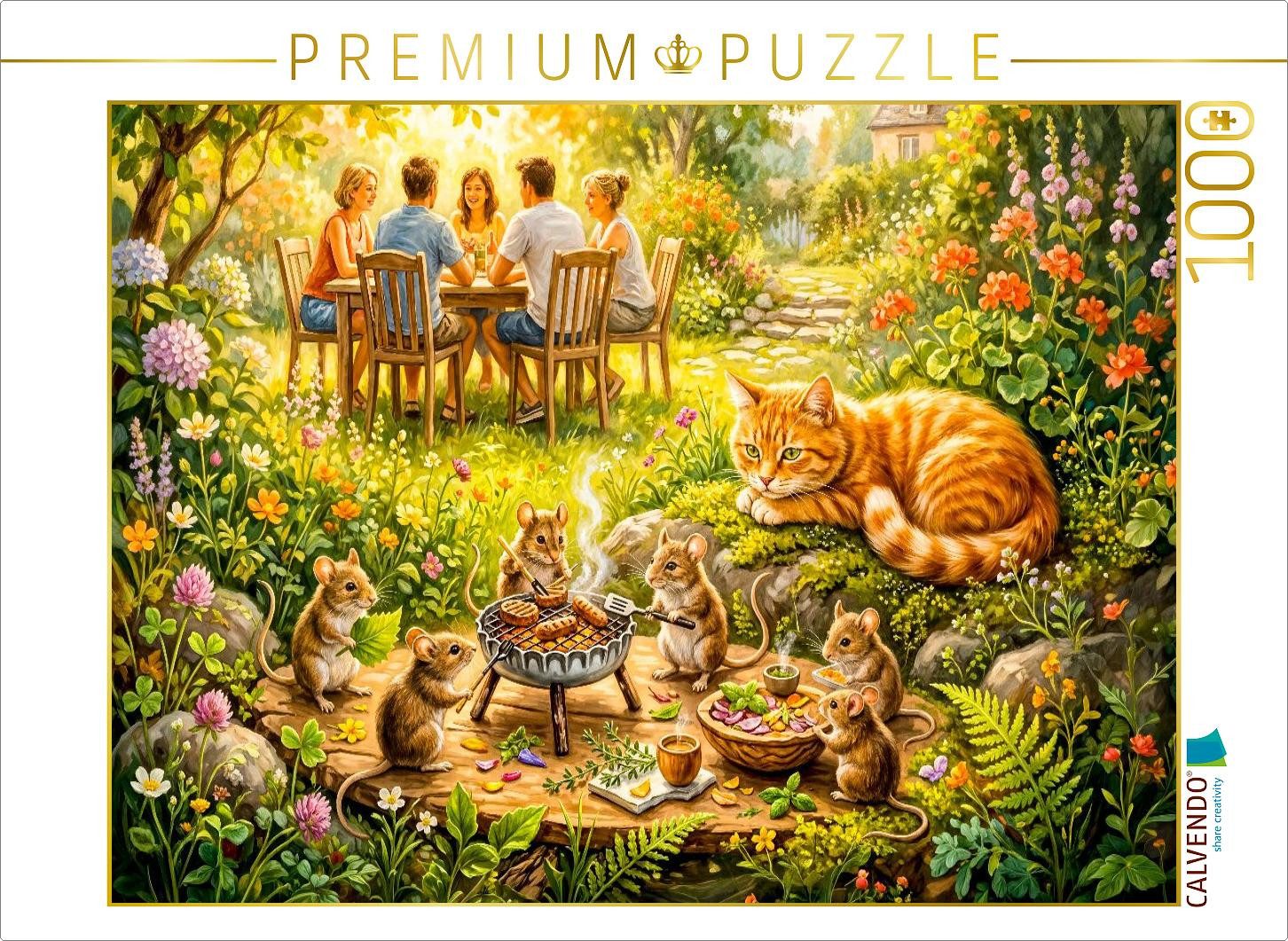 CALVENDO Puzzle CALVENDO Puzzle Mäuse feiern verstecktes Grillfest mit Katze und somme, 1000 Puzzleteile