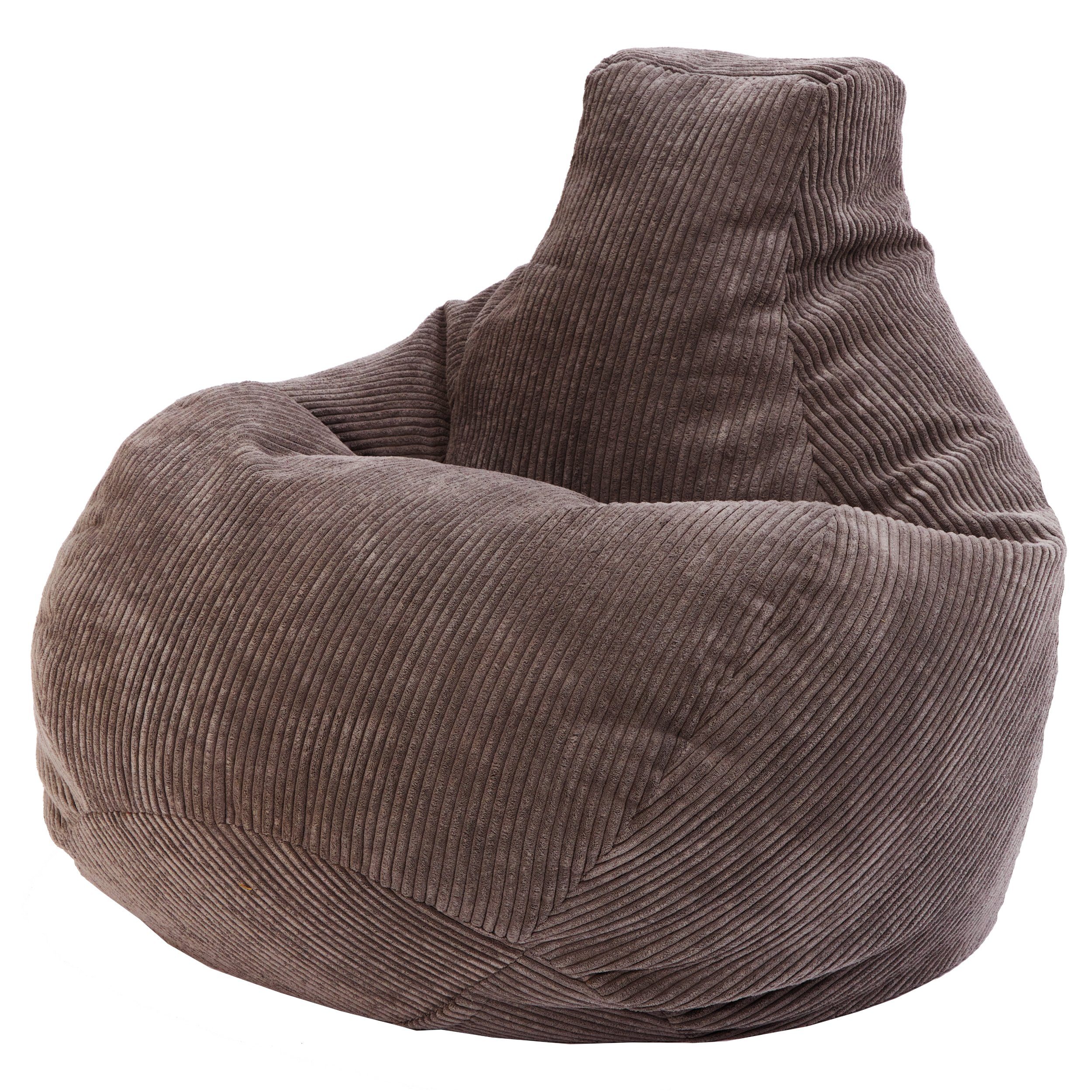 Green Bean Sitzsack mit Rückenlehne 80x80x90cm und EPS Perlen Füllung (Indoor geeignet, waschbarer Bezug), Bean Bag Bodenkissen Lounge Sitzhocker Relax-Sessel Gamer Gamingstuhl Dunkelgrau