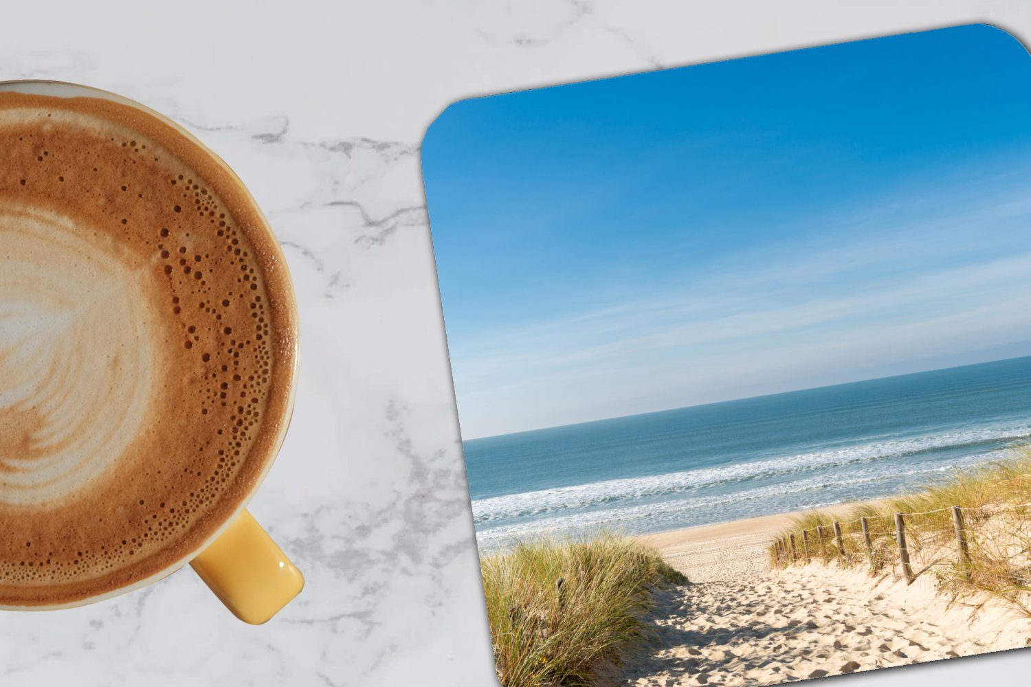 Sand Korkuntersetzer, - Strand Glasuntersetzer Zubehör - Tischuntersetzer, Gläser, Untersetzer, für - 6-tlg., Tasse MuchoWow - Sommer, Düne Meer Glasuntersetzer,