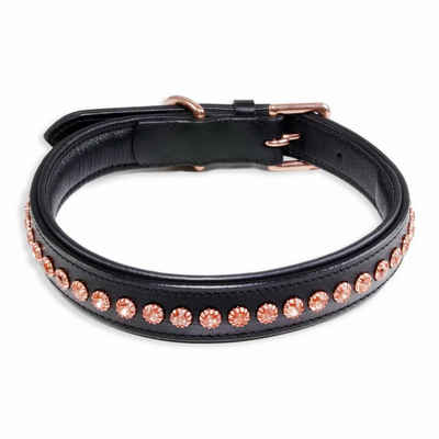Monkimau Hunde-Halsband Hundehalsband Leder Halsband Hund schwarz mit rosegold Kristallen S-XS, Leder
