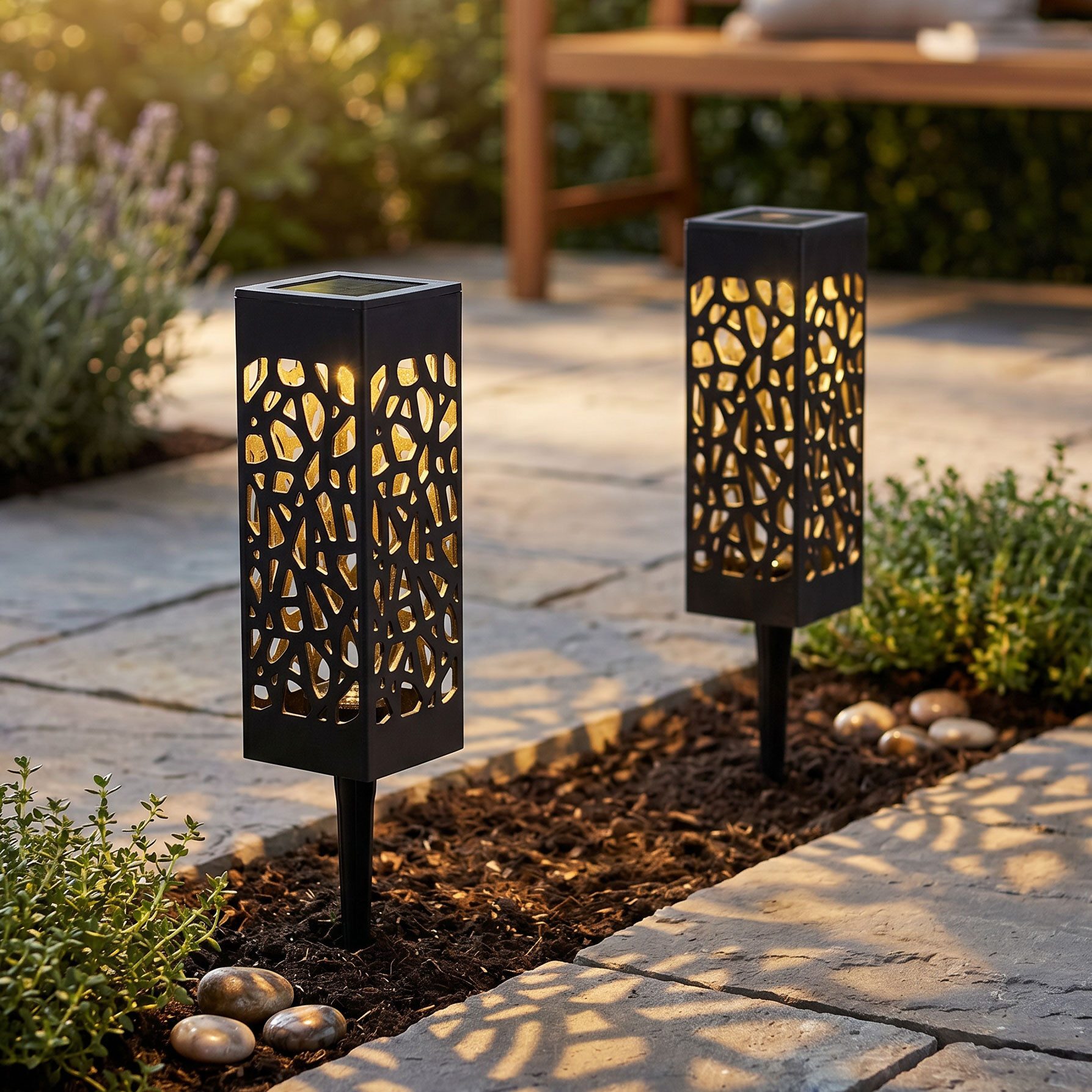 Levandeo® LED Gartenfackel 2er Set Garten Solarleuchte LED Solarlampe Dekoleuchte Warmweiß Garten, LED, warmweiß