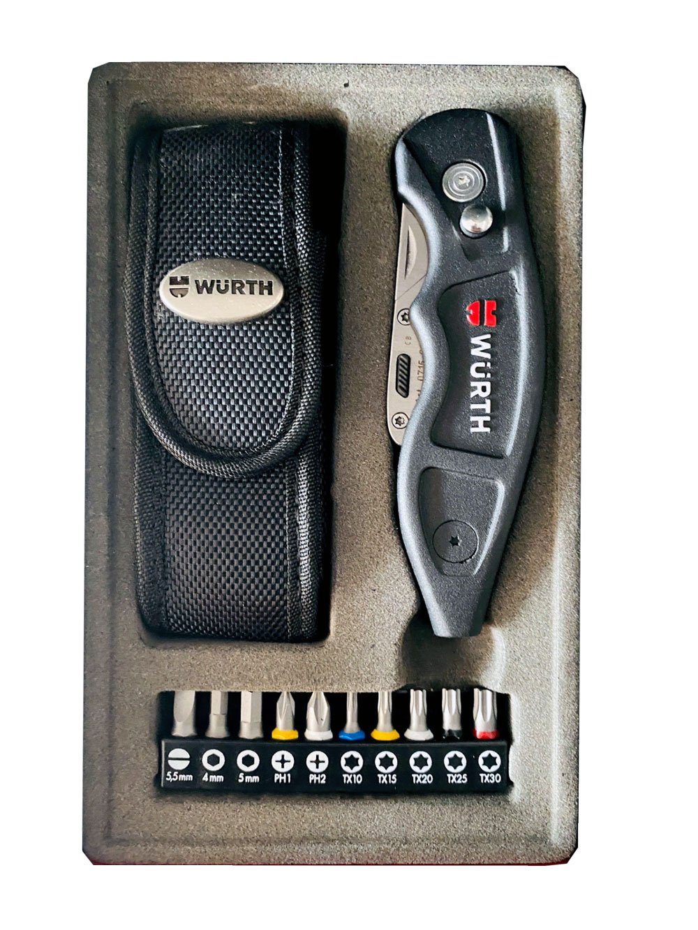 Würth Messerklinge Würth Trapezklingen-Messer-Set + 10 Bits + Nylon Gürteltasche (12-St)
