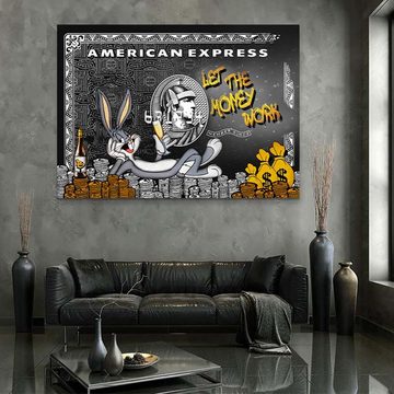 ArtMind XXL-Wandbild LET THE MONEY WORK - BUGS BUNNY - BLACK EDITION, Premium Wandbilder als Poster & gerahmte Leinwand in 4 Größen, Wall Art, Bild, Canva