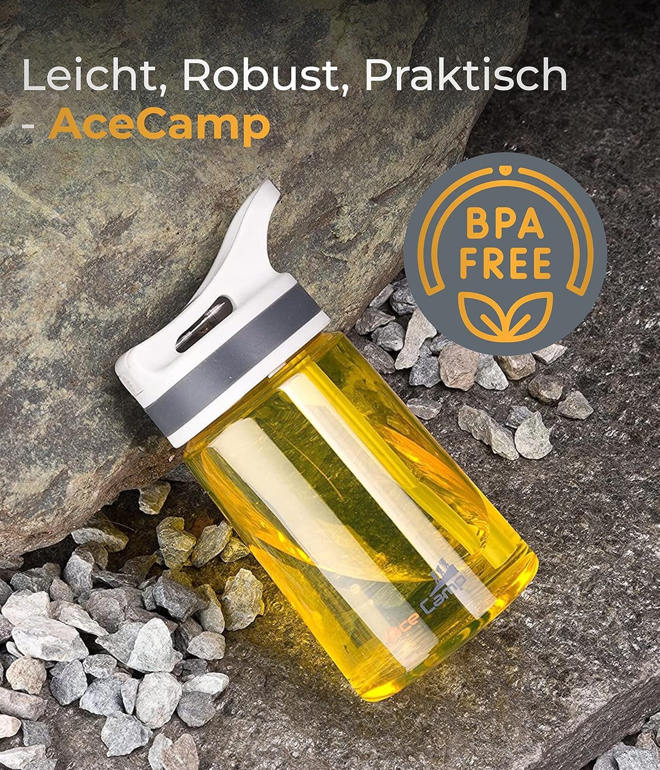 AceCamp Trinkflasche 350 ml in Gelb für Alltag, Sport und Outdoor, BPA-frei, auslaufsicher, leicht, alltagstauglich