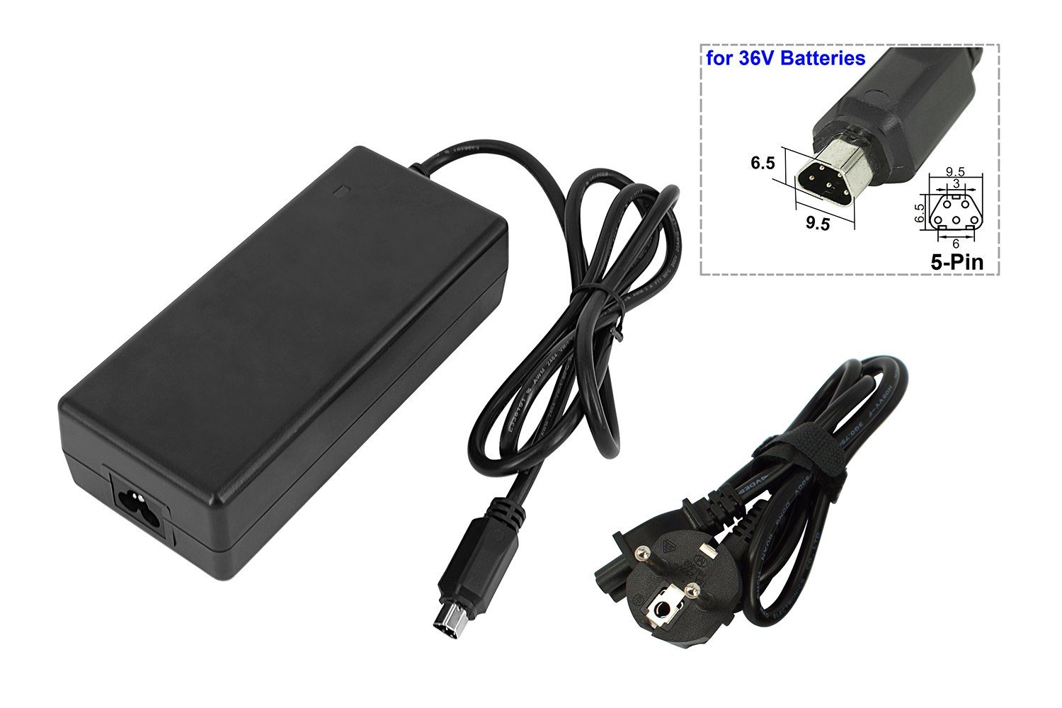 PowerSmart CAA081020E Batterie-Ladegerät (42V 2A Netzteil für E-Bike Scooter 36V Li-Ion 5 Pin Akku)